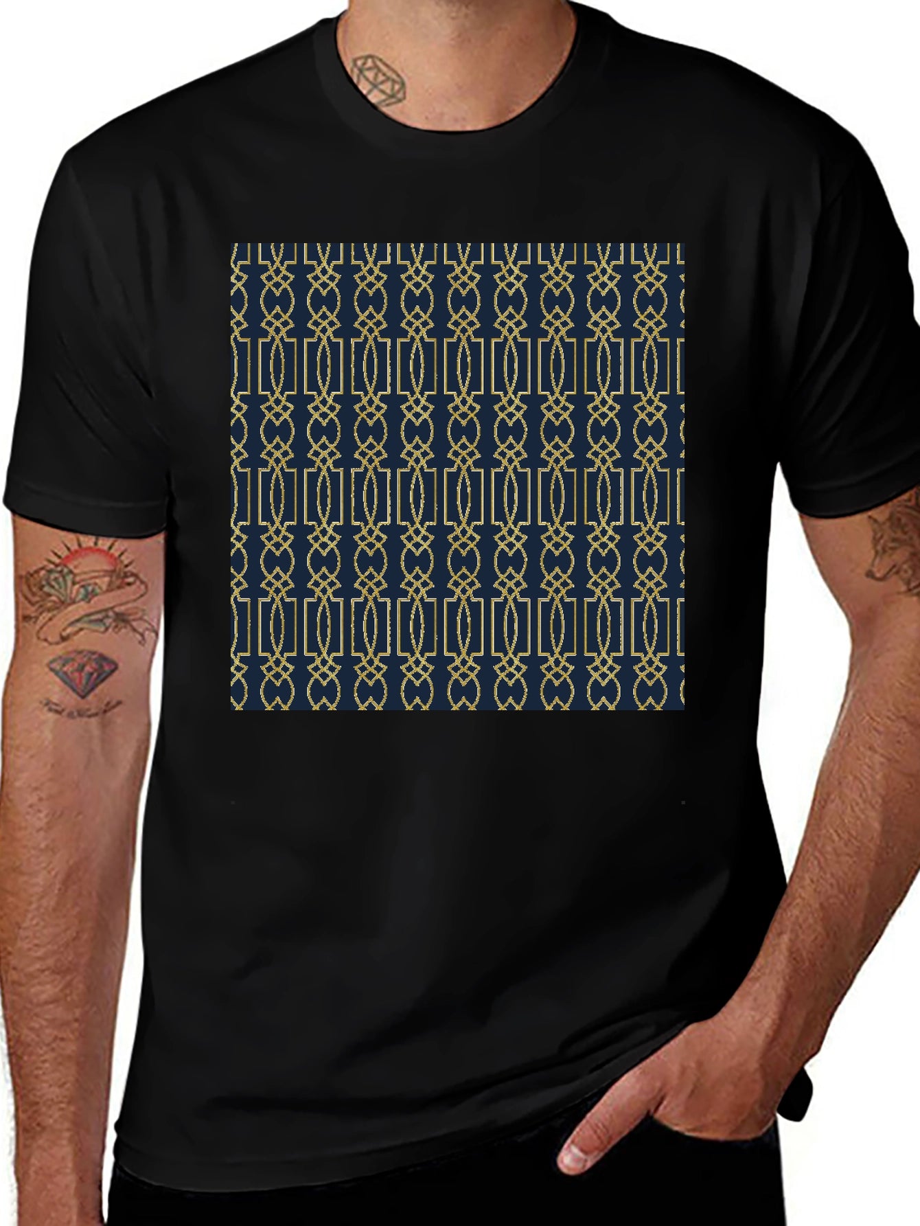 Geometric Pattern Print Black Tee