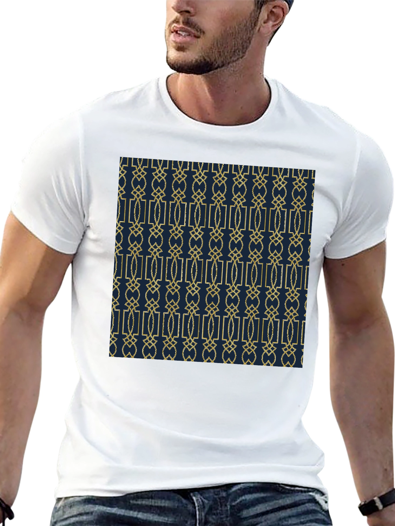 Geometric Pattern Print Black Tee