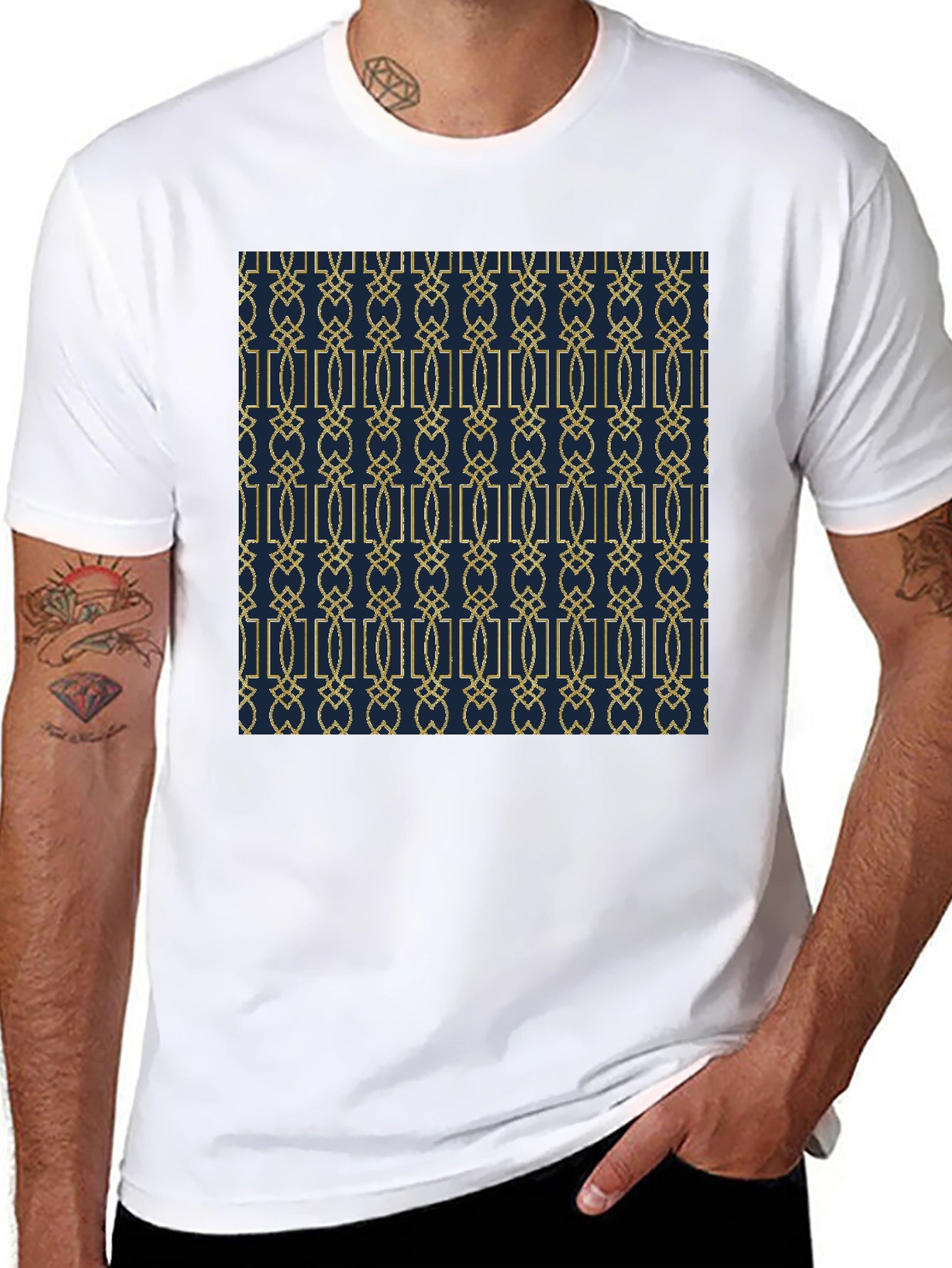 Geometric Pattern Print Black Tee