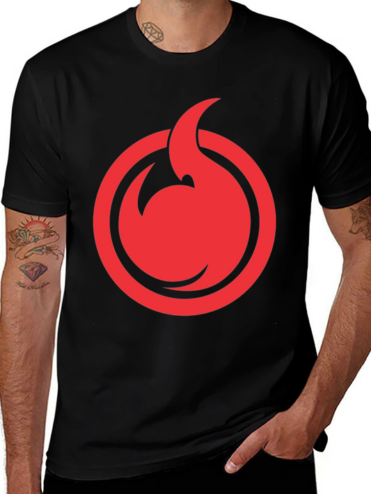 Red Flame Circle Graphic Black T-Shirt