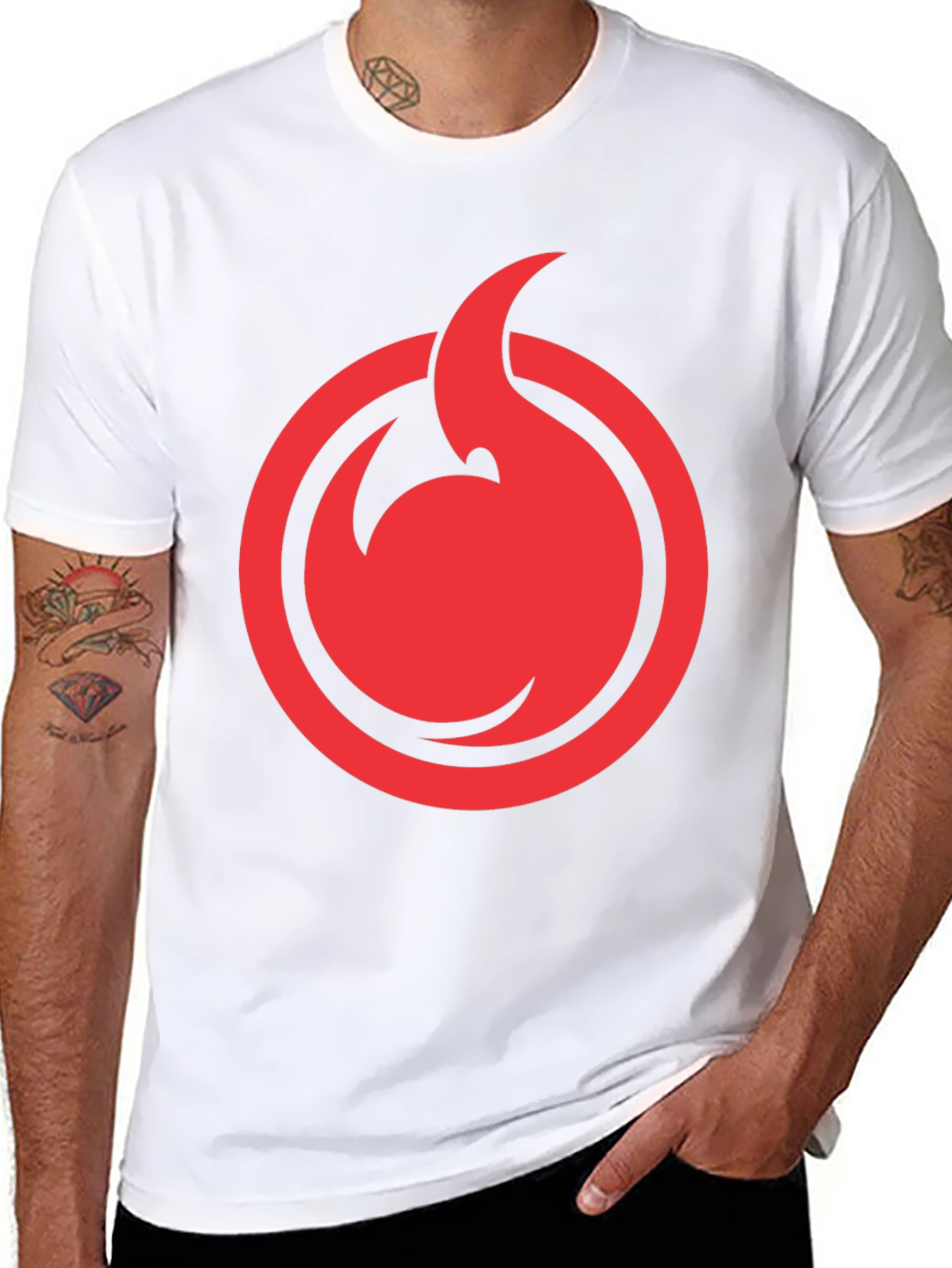 Red Flame Circle Graphic Black T-Shirt