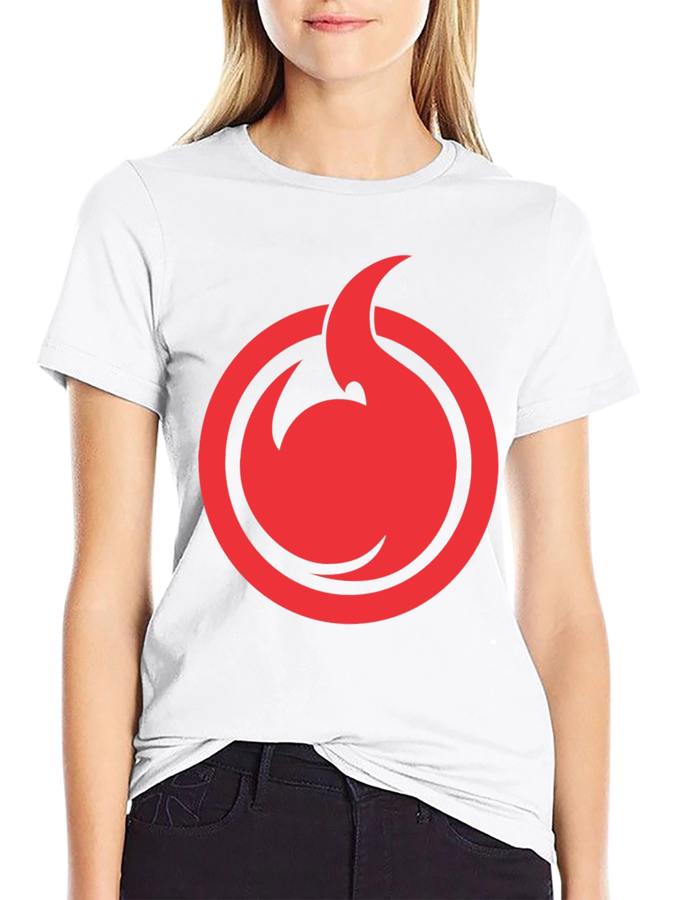 Red Flame Circle Graphic Black T-Shirt