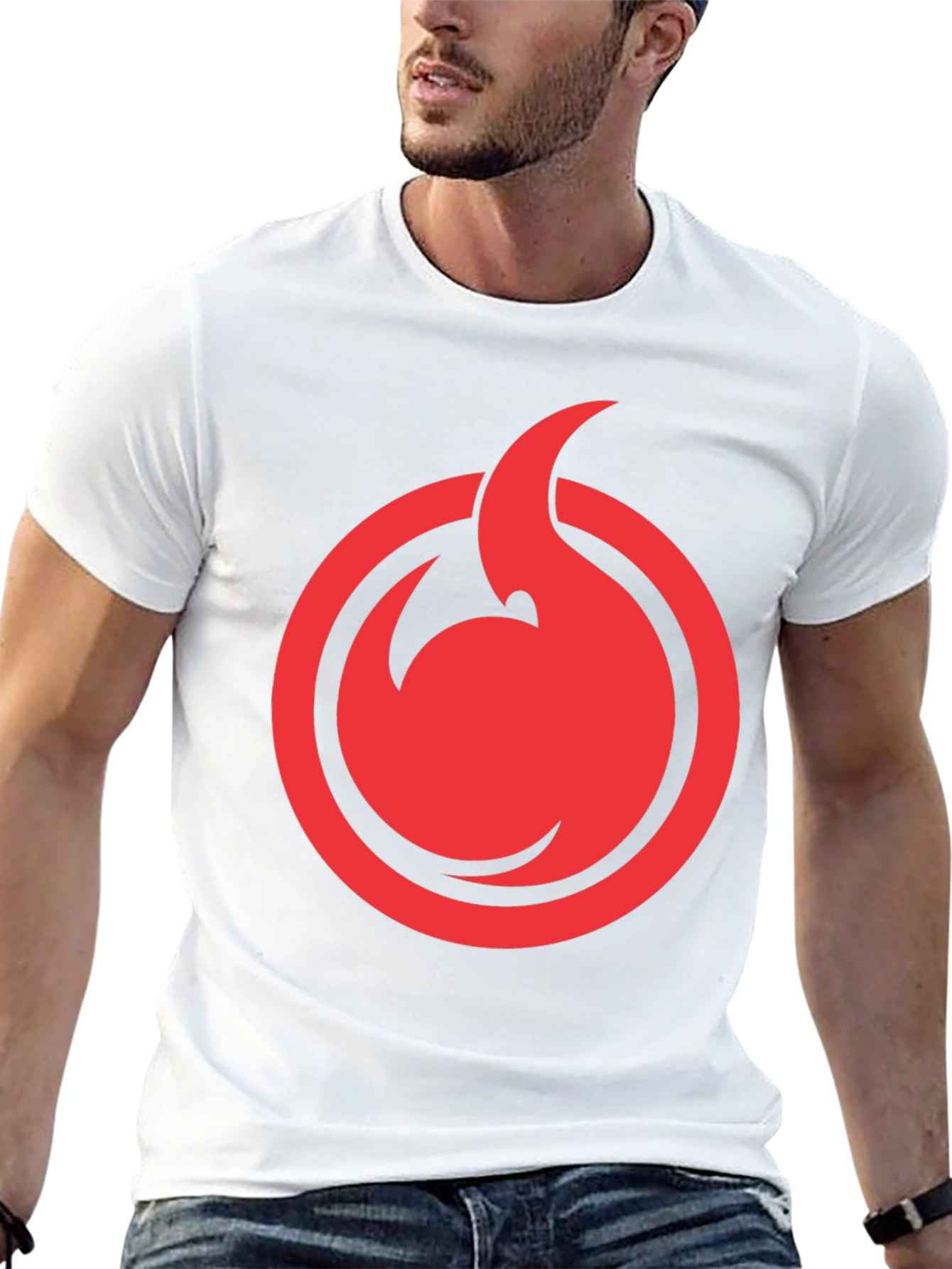 Red Flame Circle Graphic Black T-Shirt