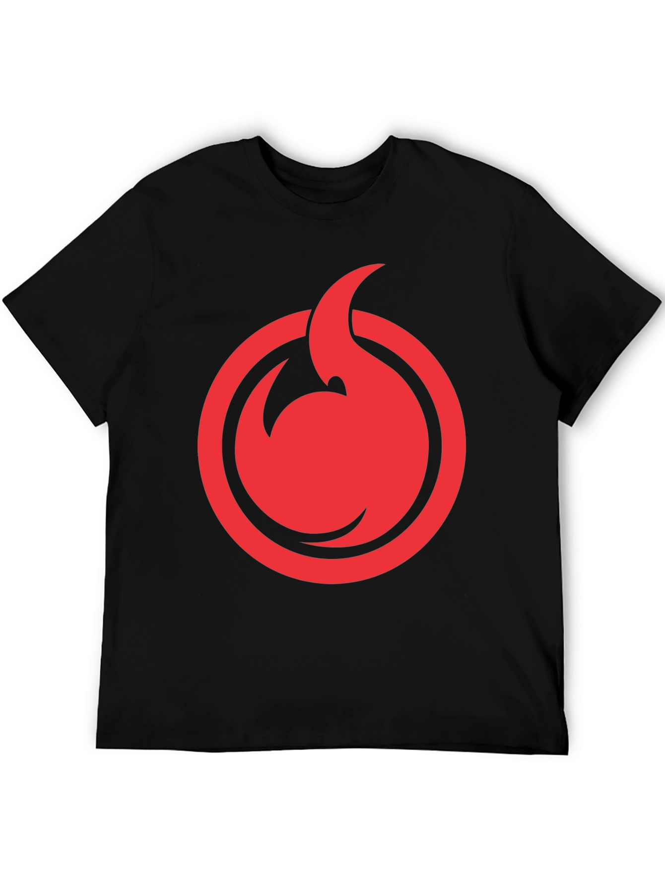 Red Flame Circle Graphic Black T-Shirt