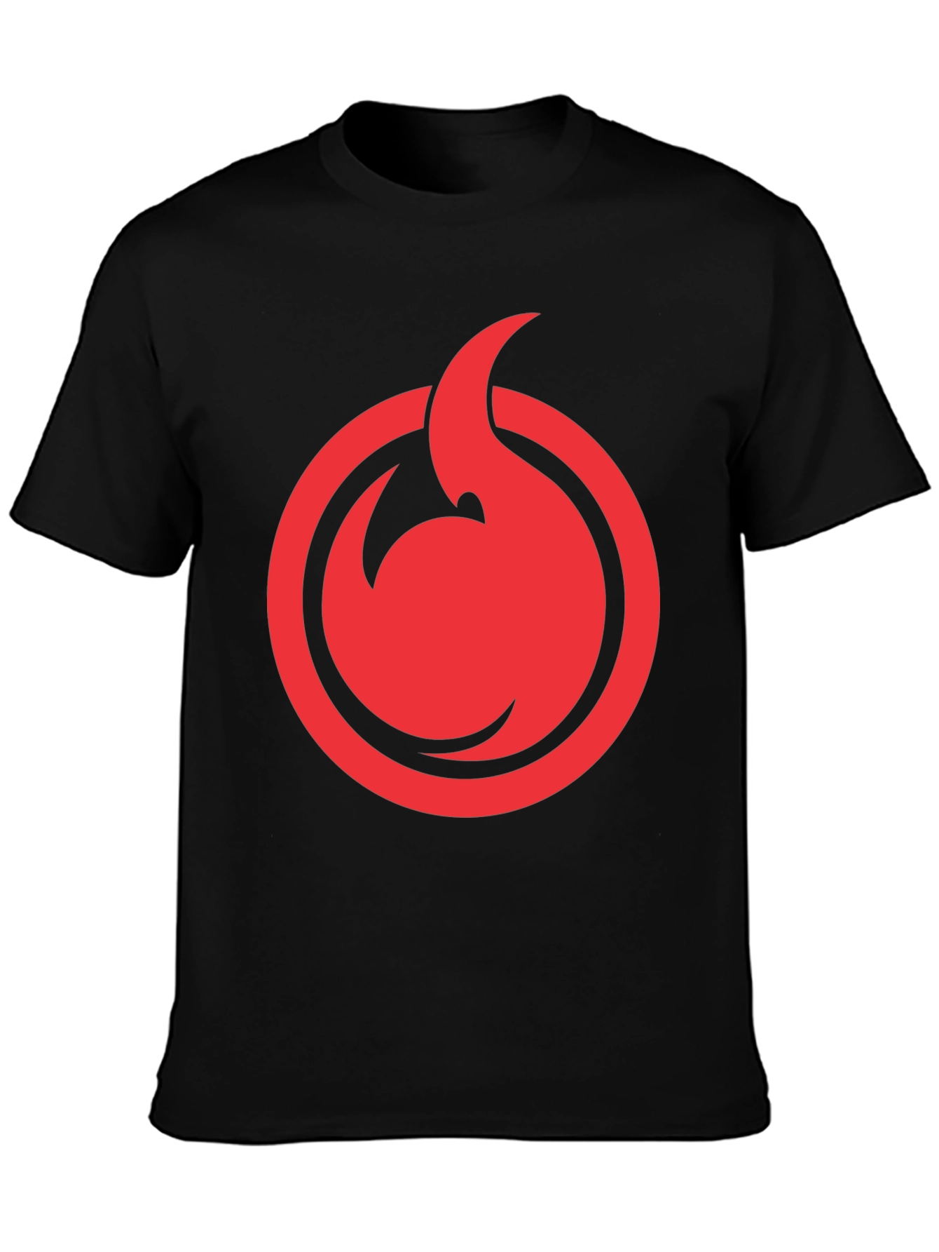 Red Flame Circle Graphic Black T-Shirt