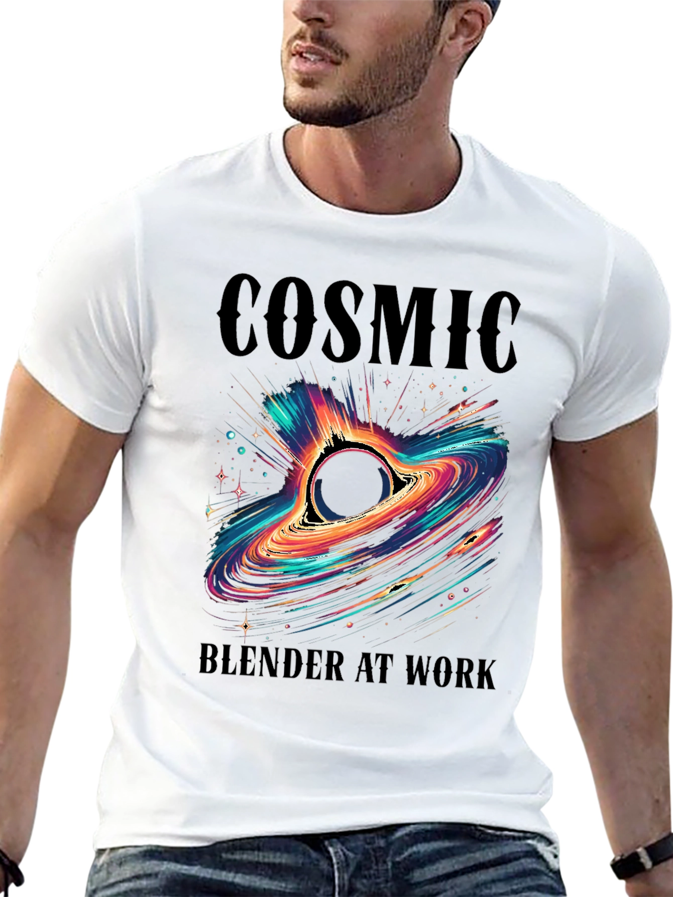 Cosmic Blender Black T-Shirt - Galaxy Design