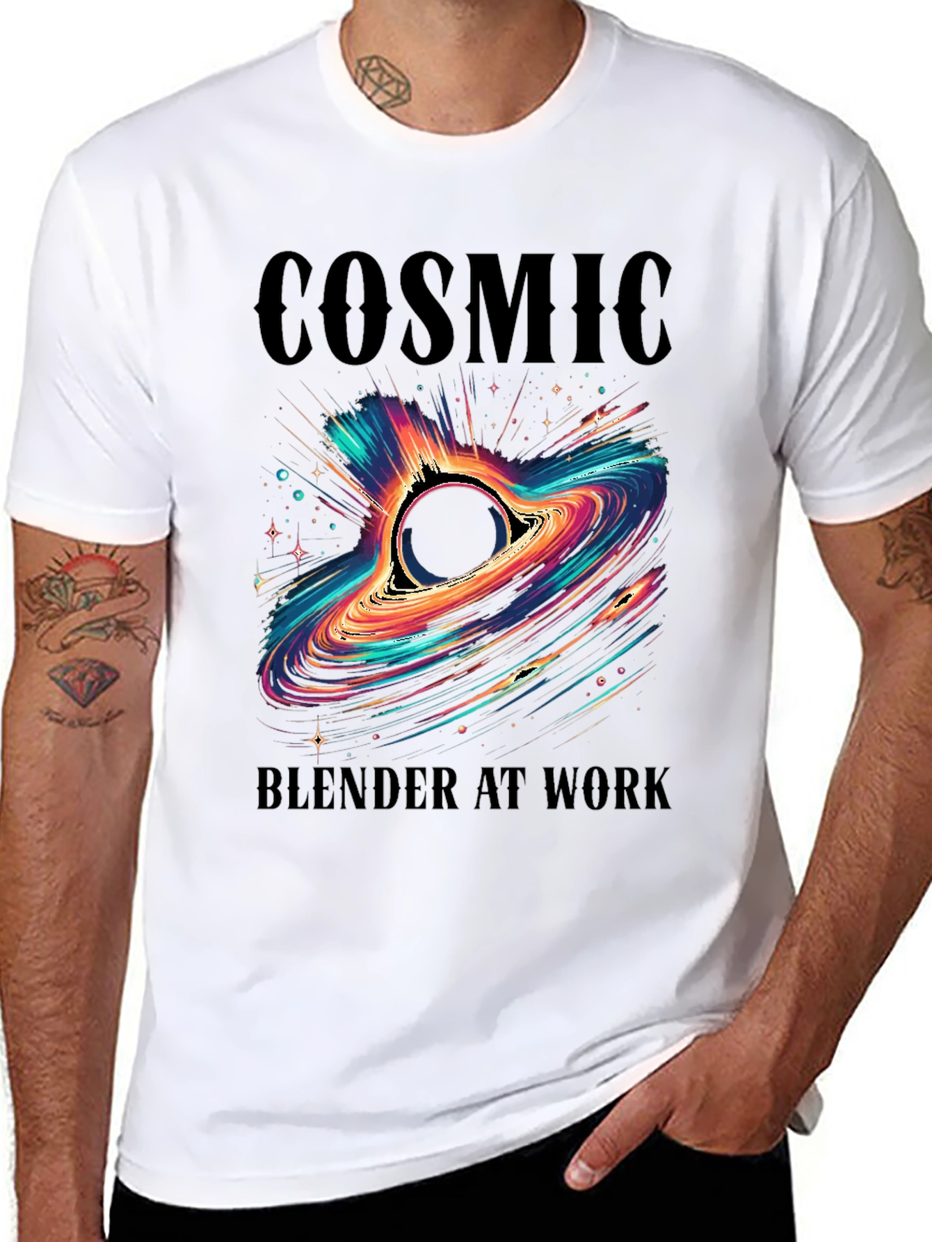 Cosmic Blender Black T-Shirt - Galaxy Design
