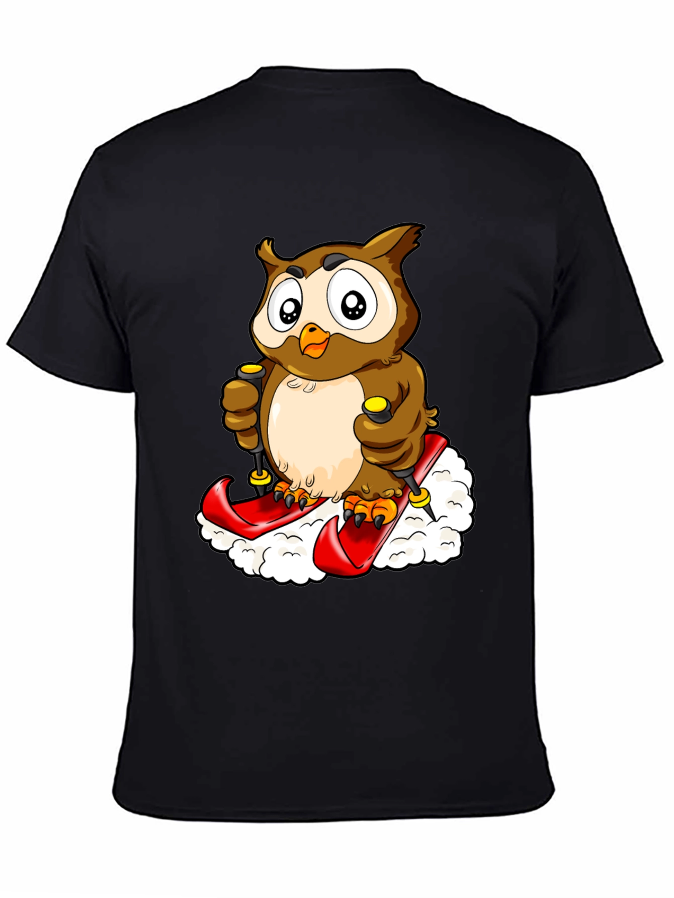 Owl Skiing Graphic Tee - Black