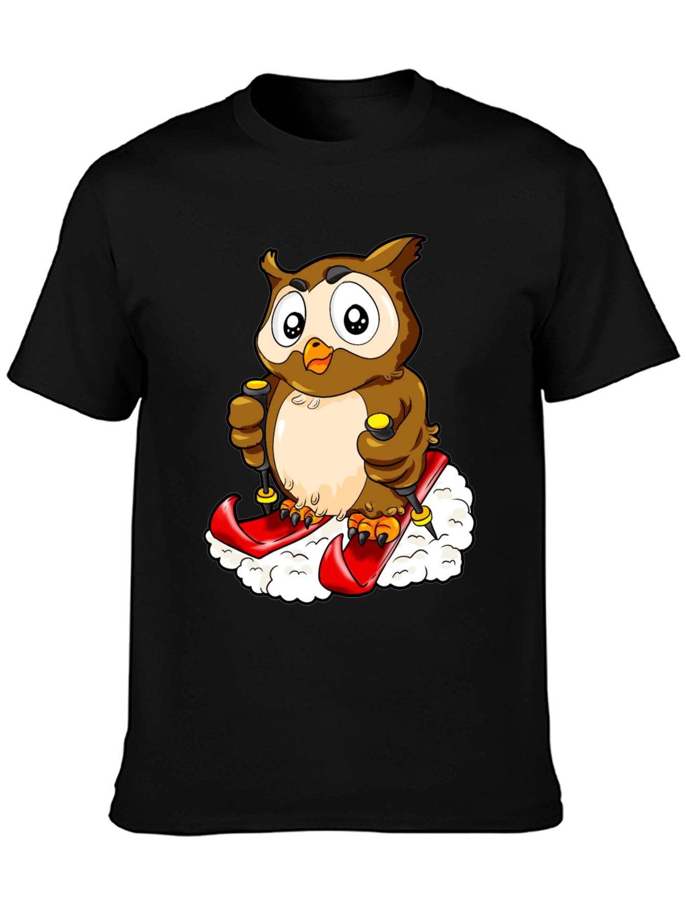 Owl Skiing Graphic Tee - Black