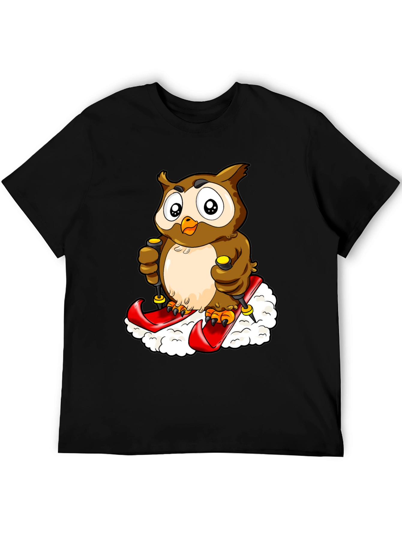 Owl Skiing Graphic Tee - Black