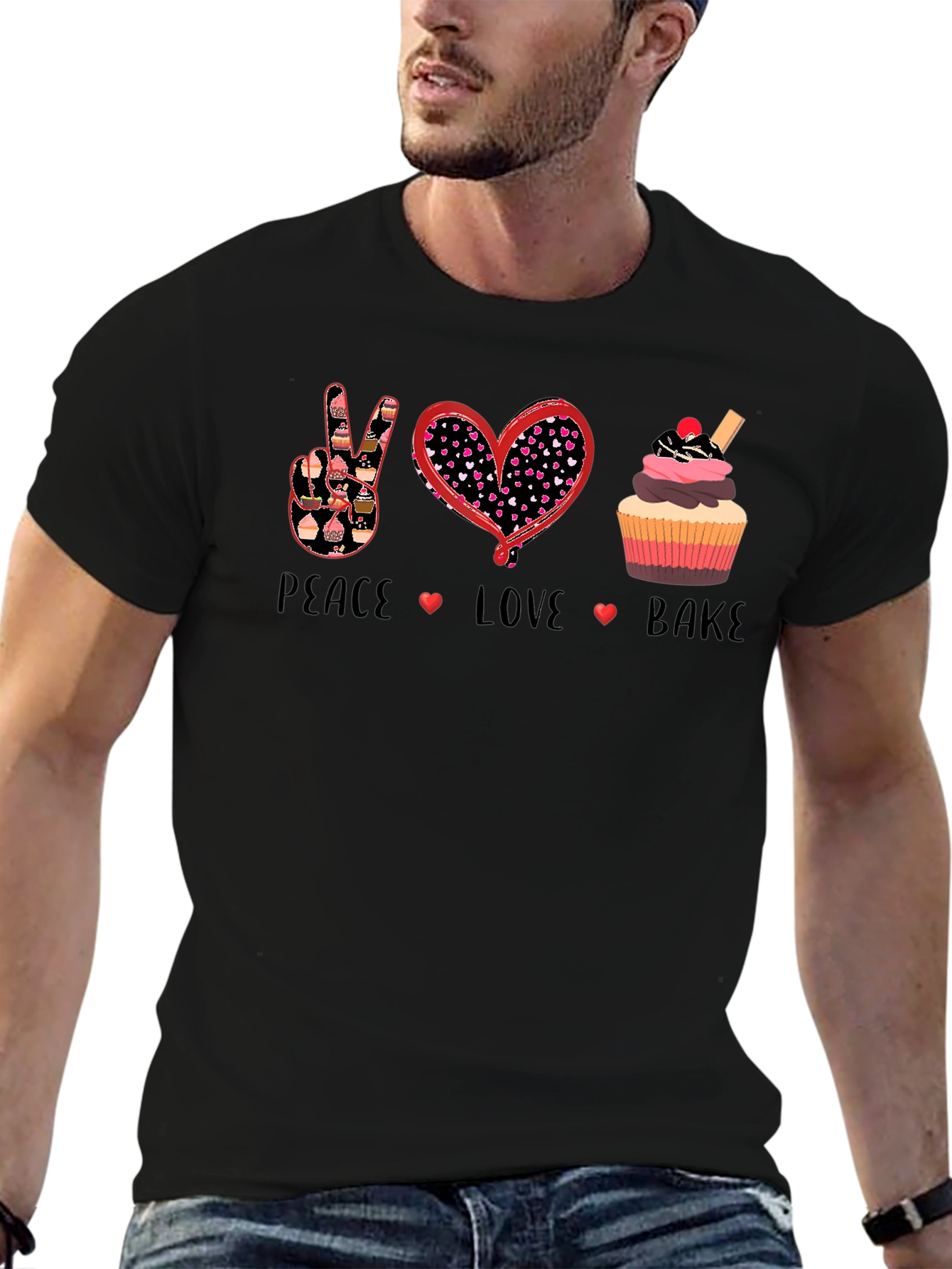 Peace Love Bake T-Shirt: Cupcake Design