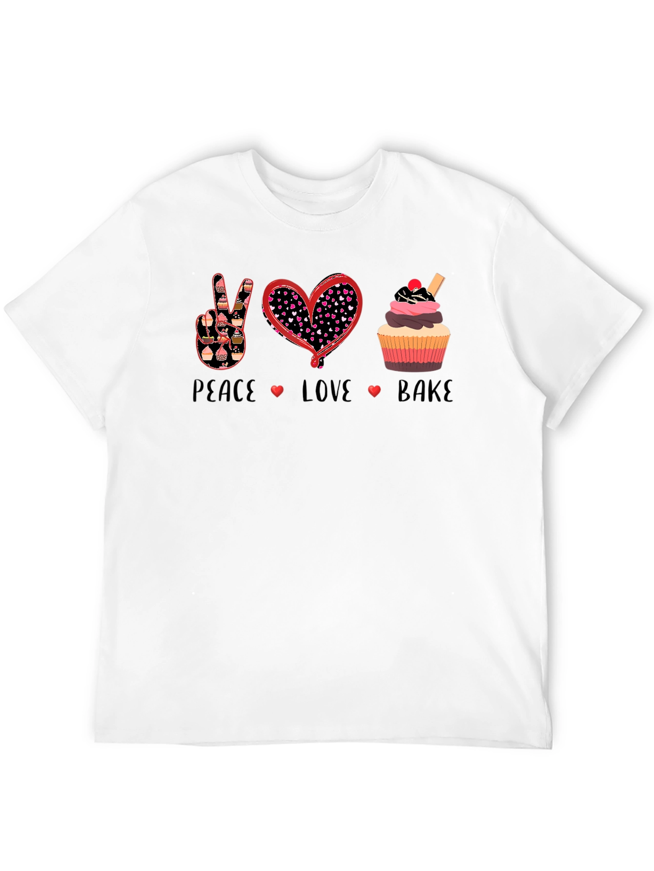 Peace Love Bake T-Shirt: Cupcake Design