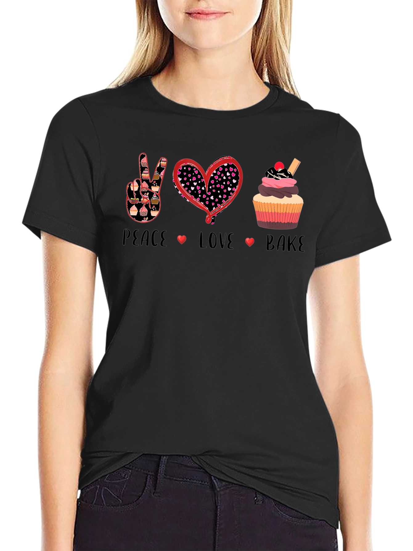 Peace Love Bake T-Shirt: Cupcake Design