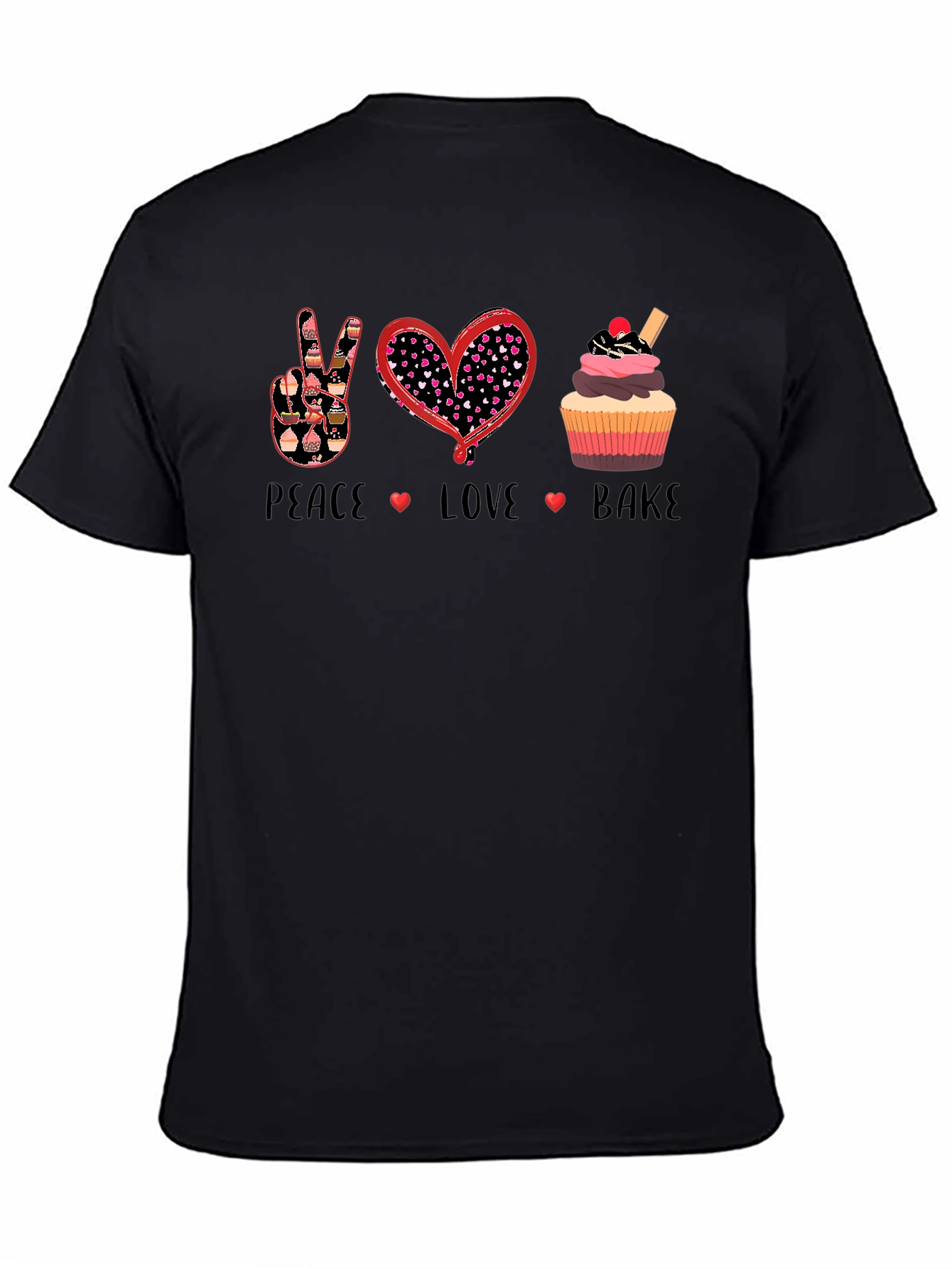 Peace Love Bake T-Shirt: Cupcake Design