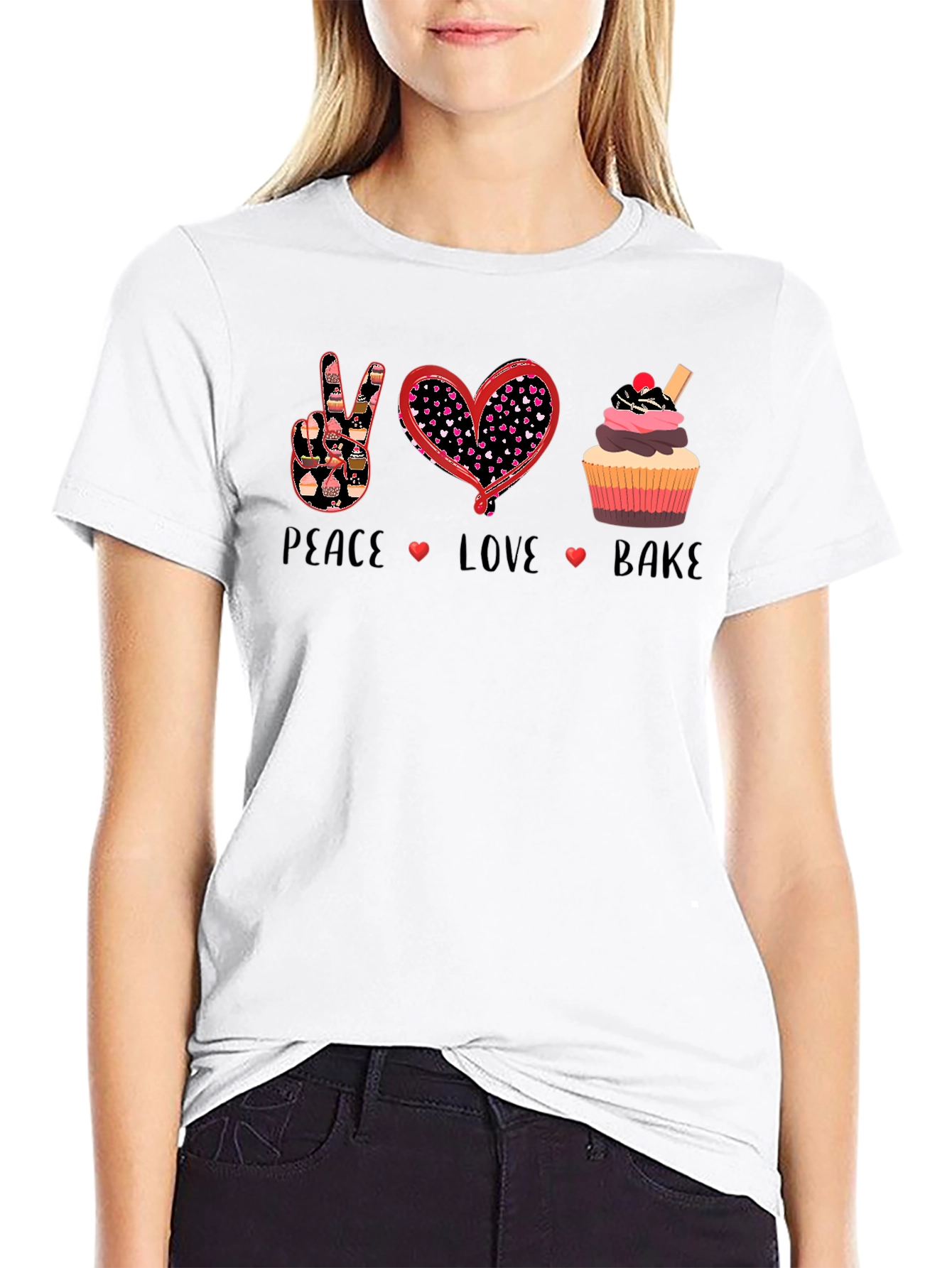 Peace Love Bake T-Shirt: Cupcake Design