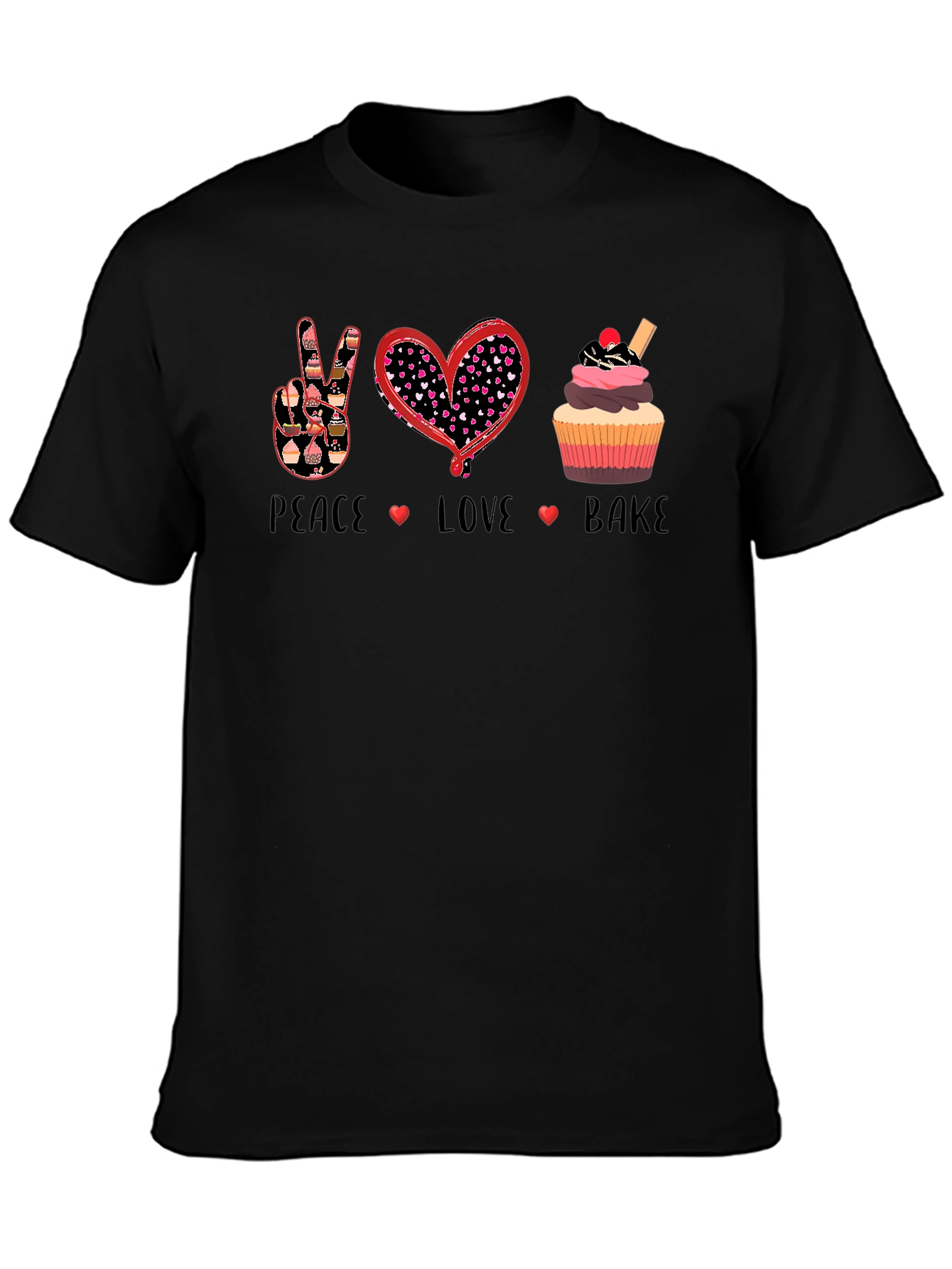 Peace Love Bake T-Shirt: Cupcake Design