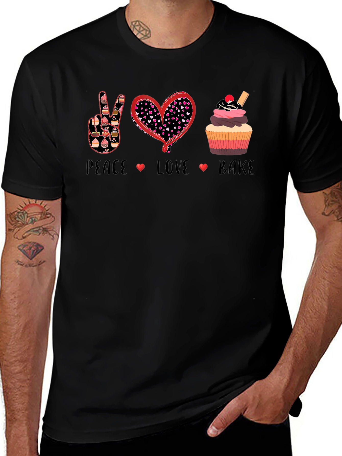Peace Love Bake T-Shirt: Cupcake Design