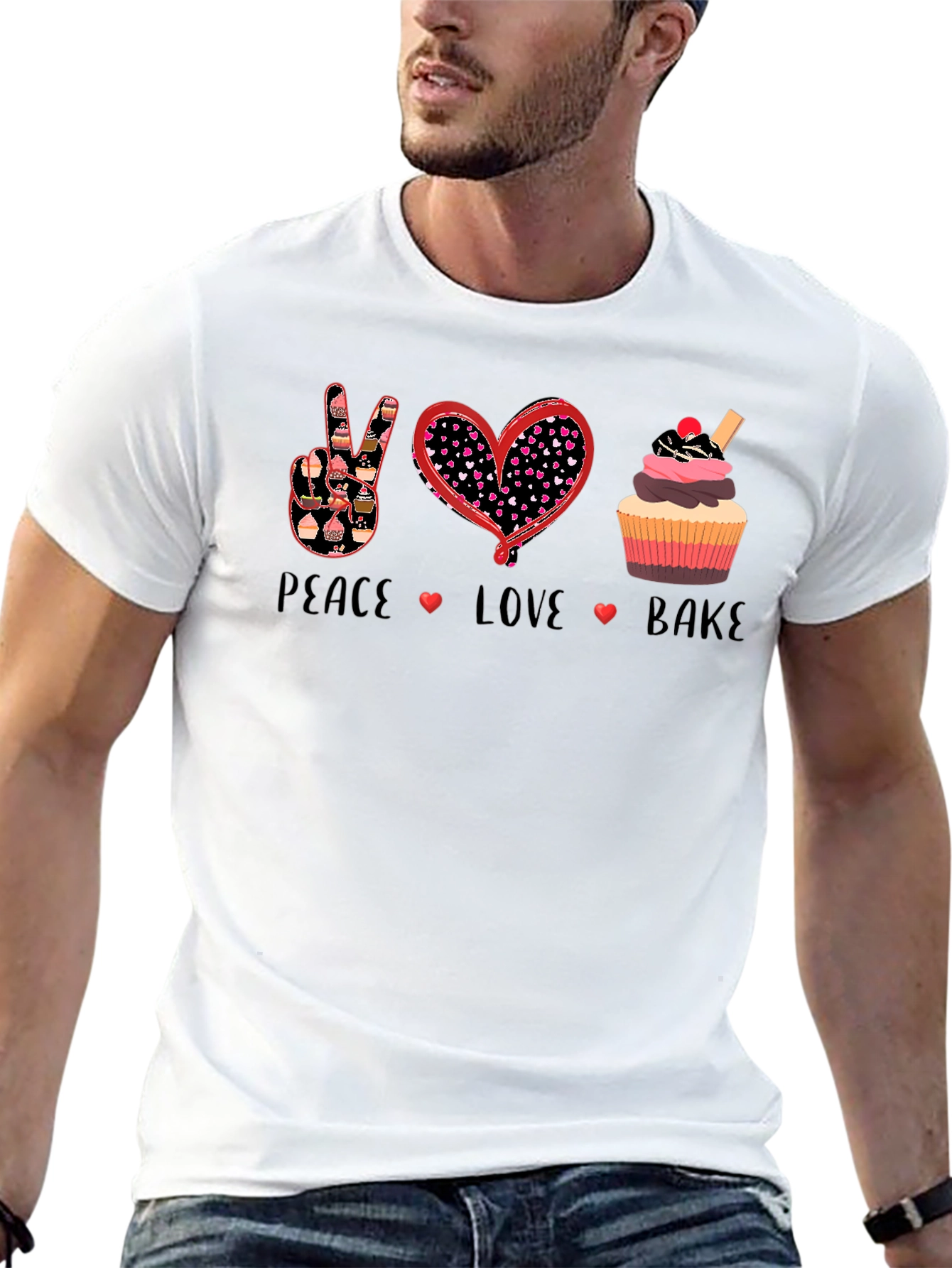 Peace Love Bake T-Shirt: Cupcake Design