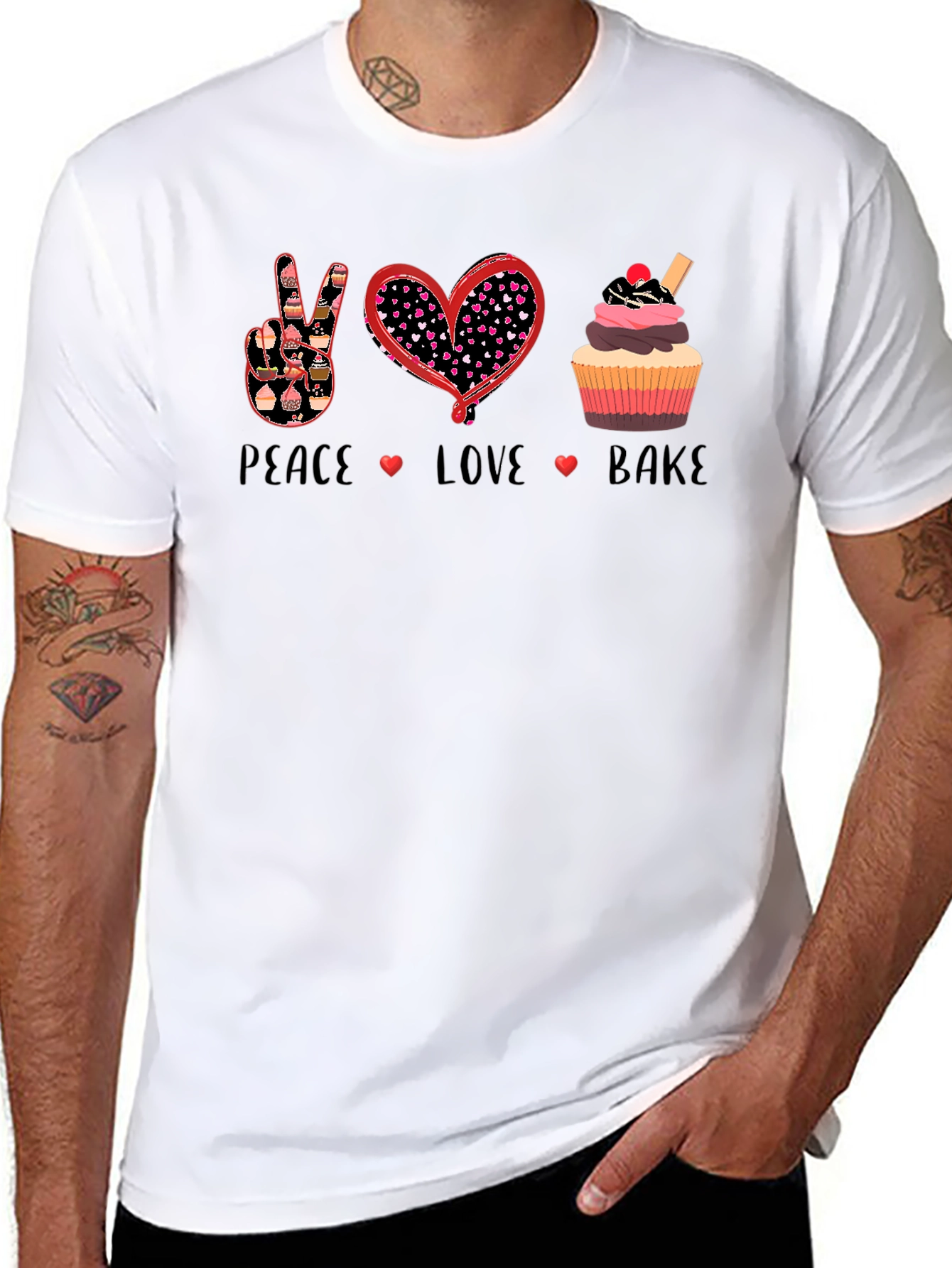 Peace Love Bake T-Shirt: Cupcake Design