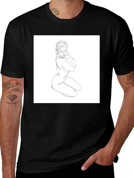 Minimalist Line Art Graphic Tee - Unisex Black T-Shirt