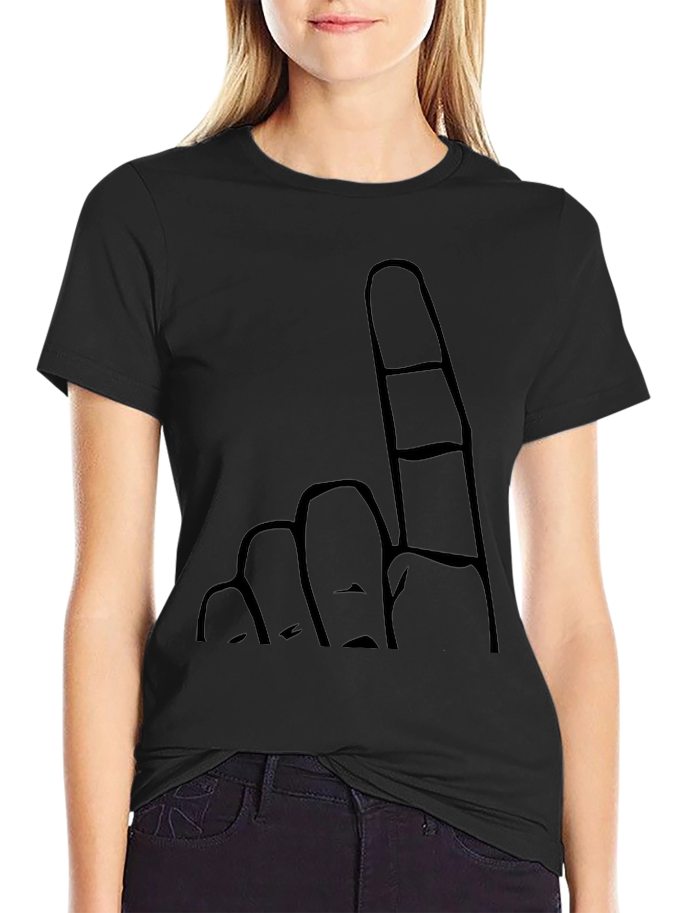 Novelty Finger Graphic Black T-Shirt