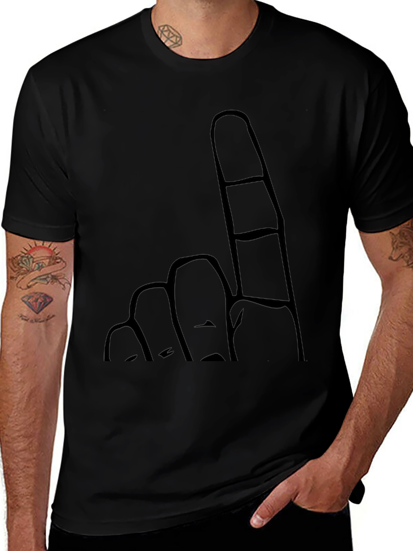Novelty Finger Graphic Black T-Shirt