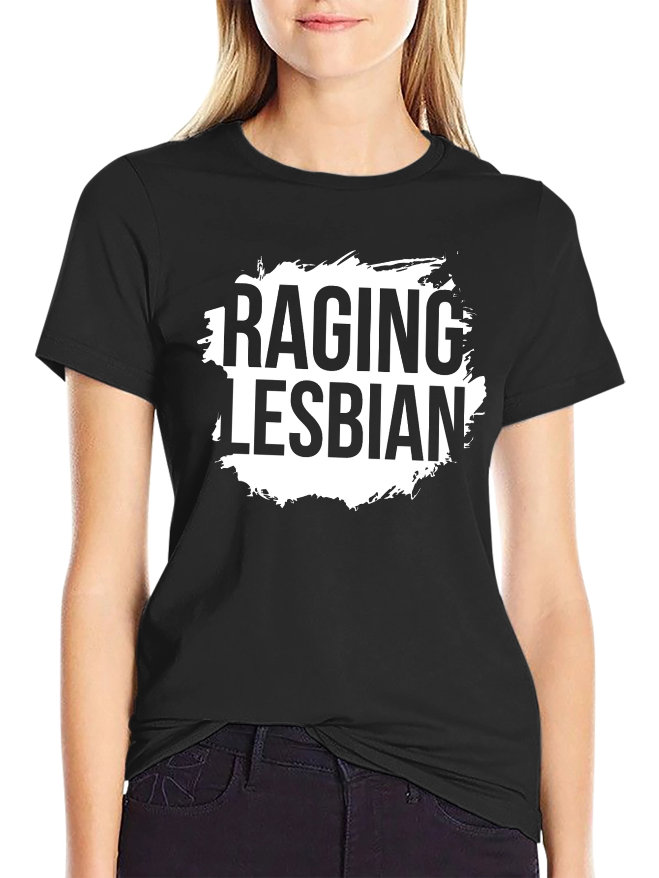 Raging Lesbian Graphic T-Shirt - Black Crew Neck Tee