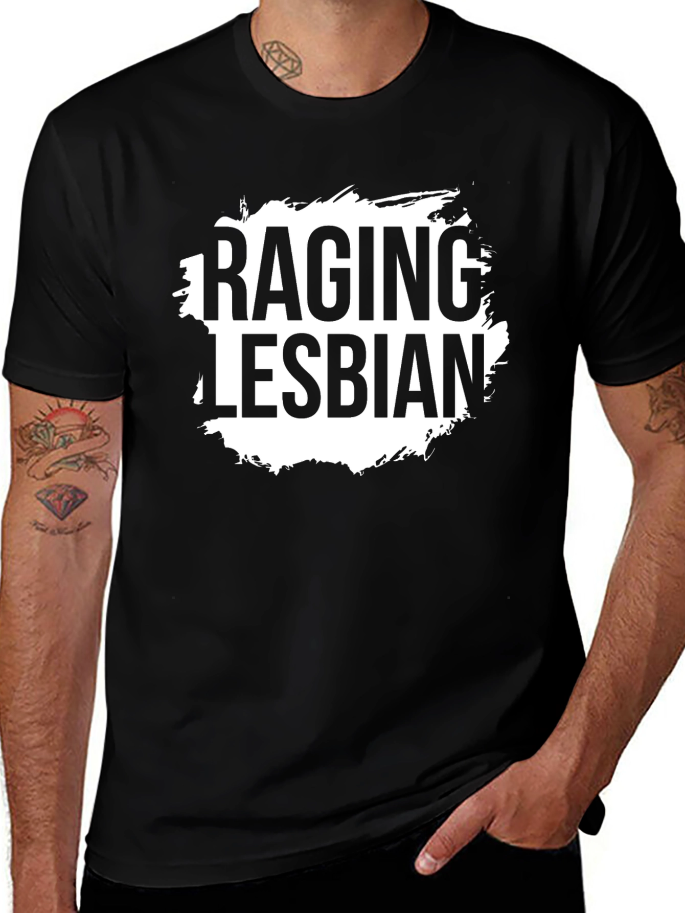 Raging Lesbian Graphic T-Shirt - Black Crew Neck Tee