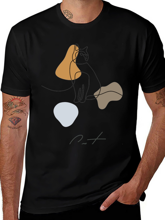 Abstract Cat Graphic Tee - Modern Minimalist Design