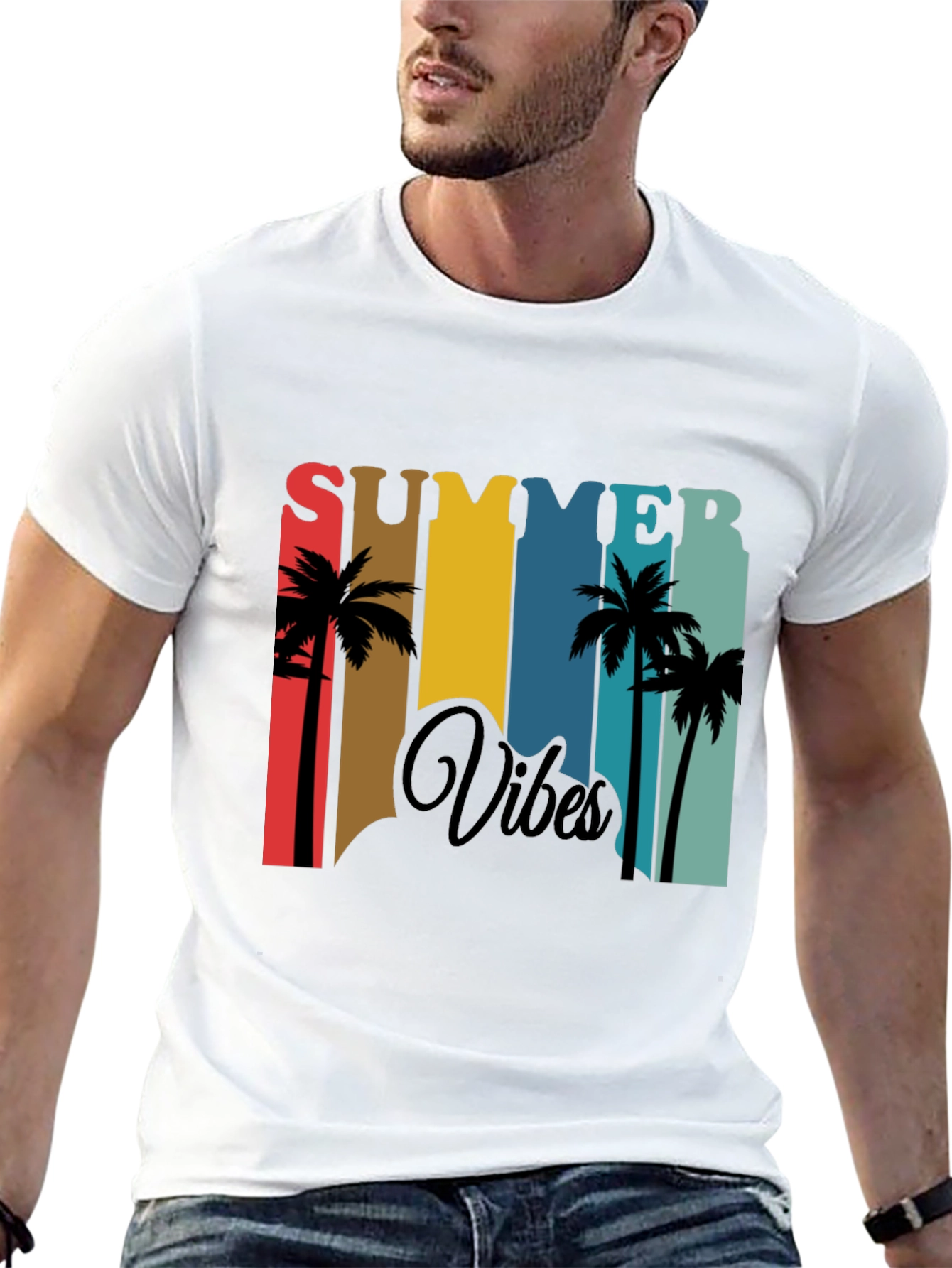 Summer Vibes Graphic Tee - Tropical Palm Tree Design