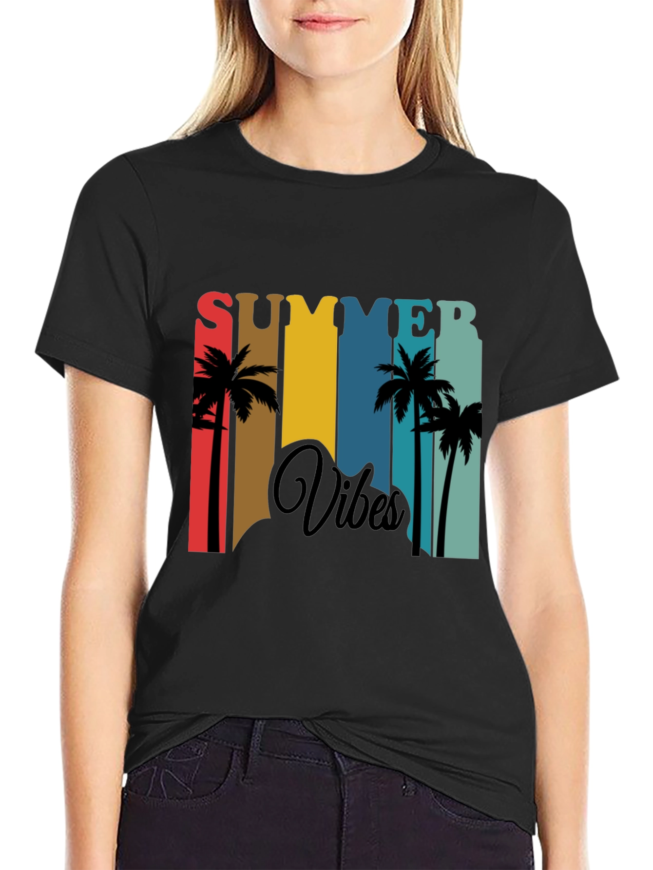 Summer Vibes Graphic Tee - Tropical Palm Tree Design