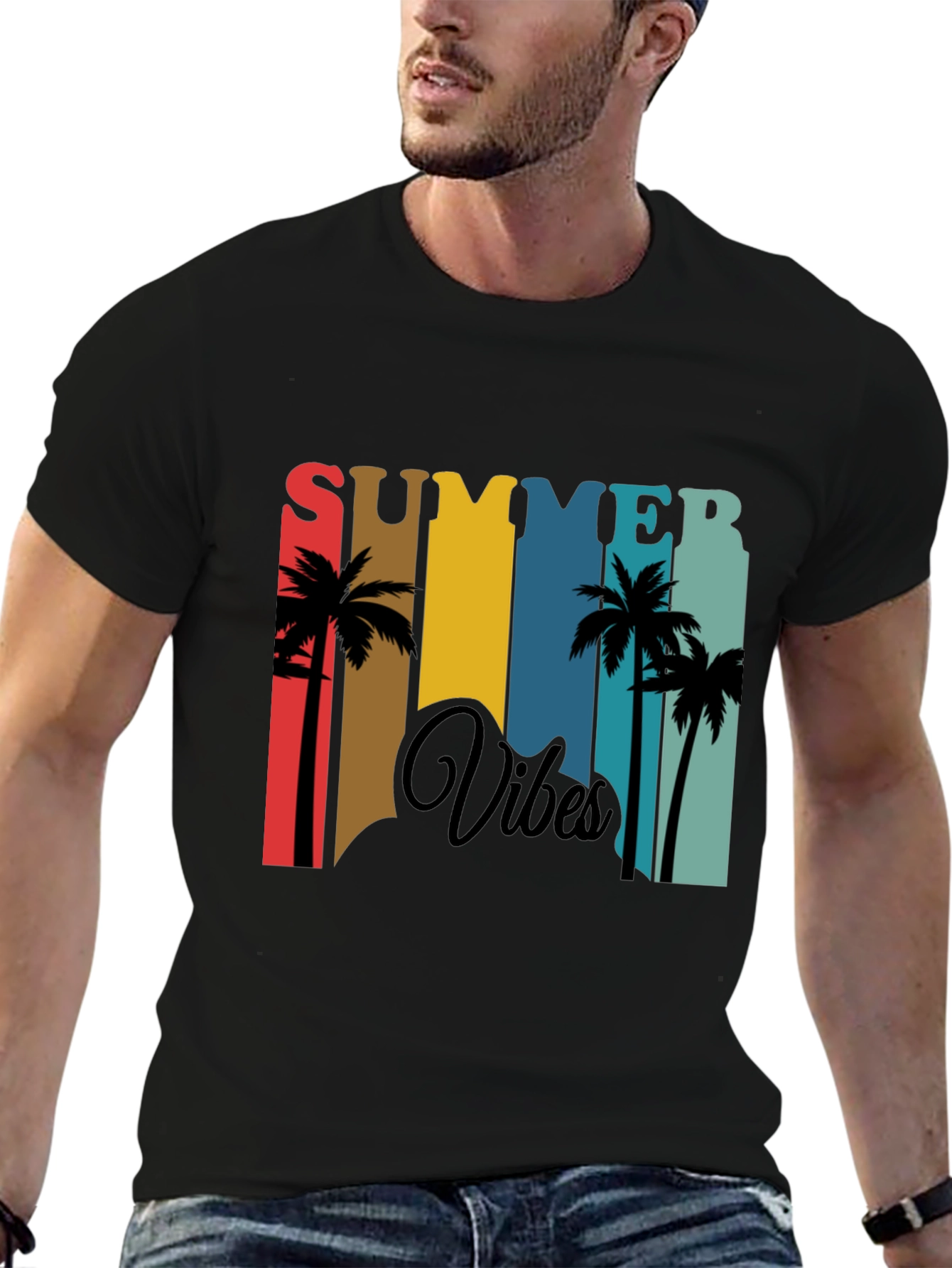 Summer Vibes Graphic Tee - Tropical Palm Tree Design