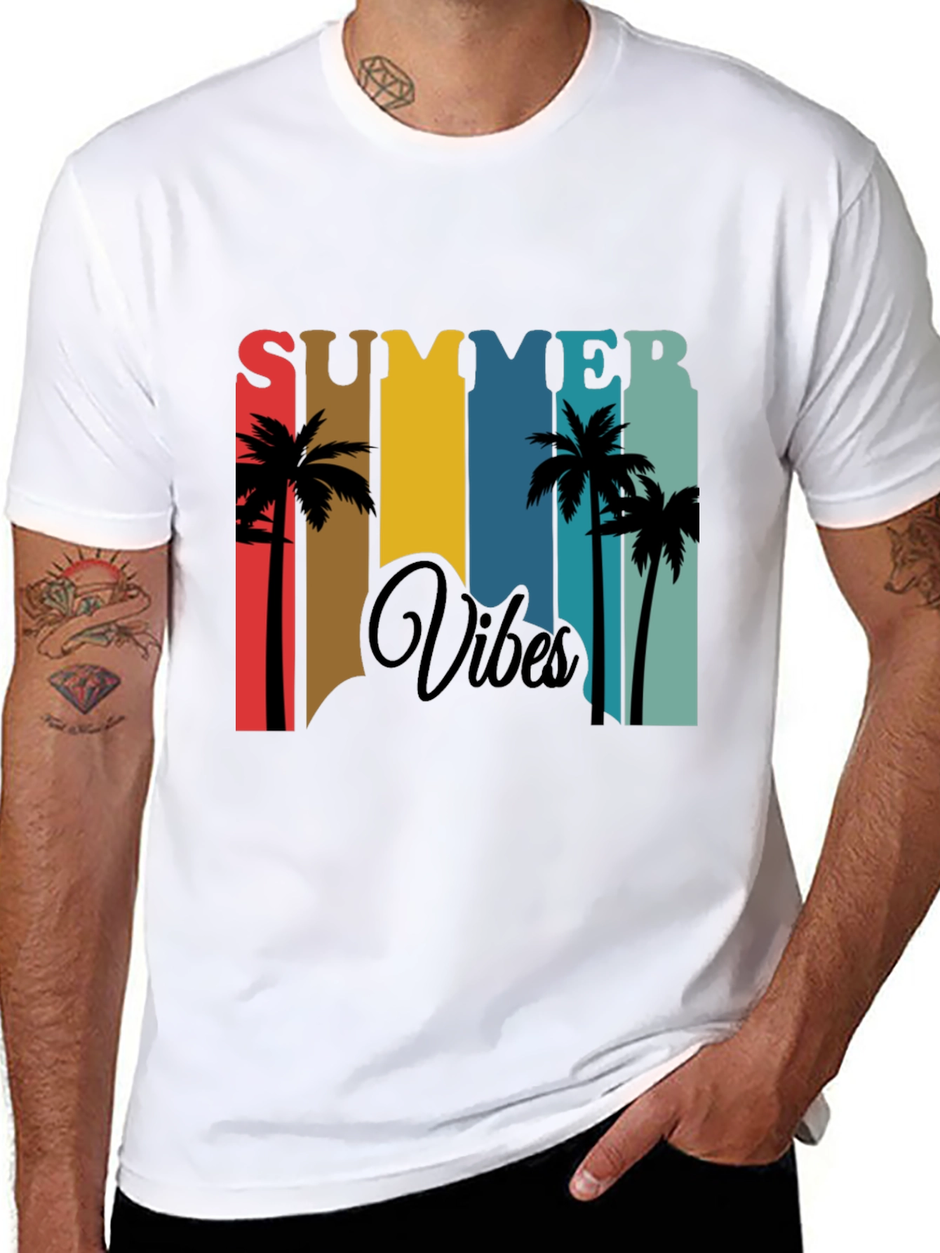 Summer Vibes Graphic Tee - Tropical Palm Tree Design