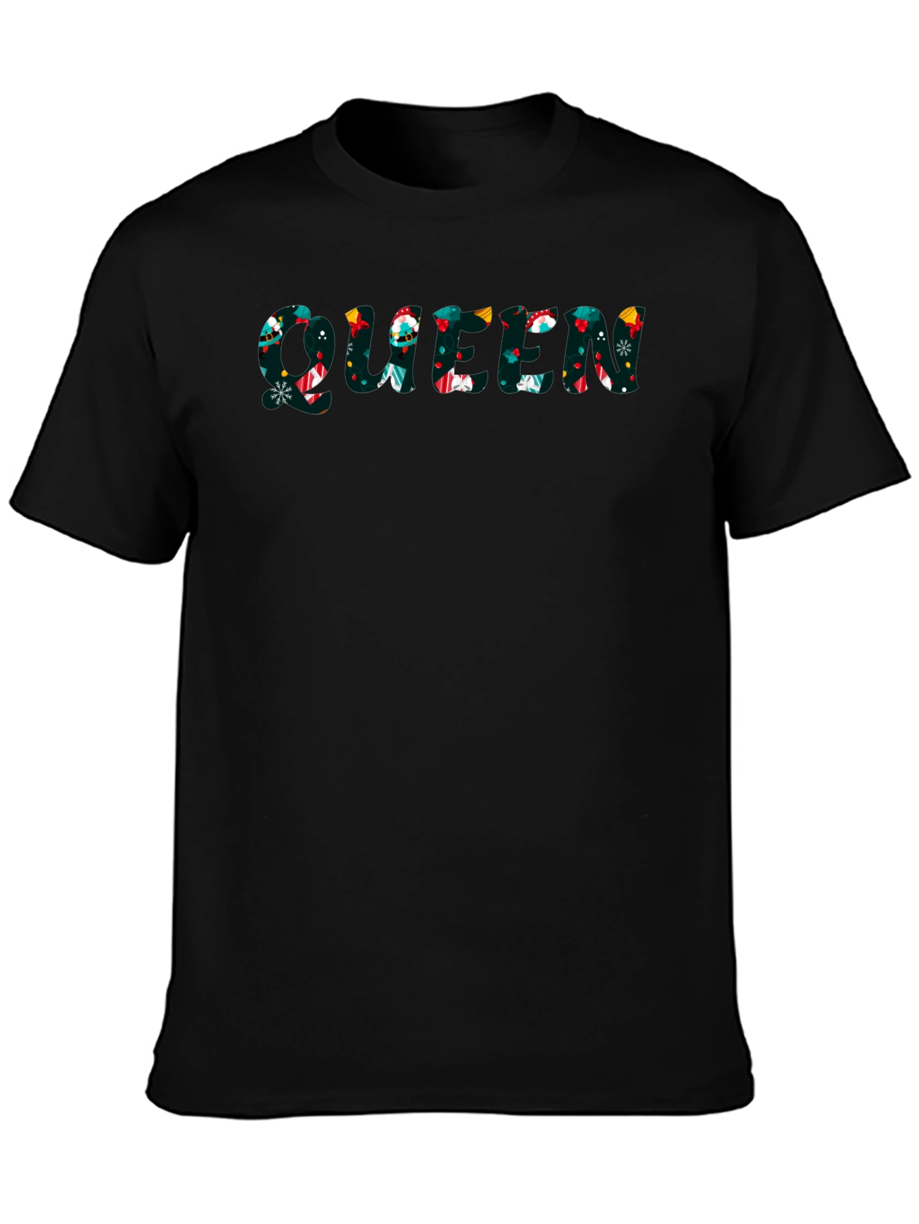 Queen Christmas Pattern Black T-Shirt