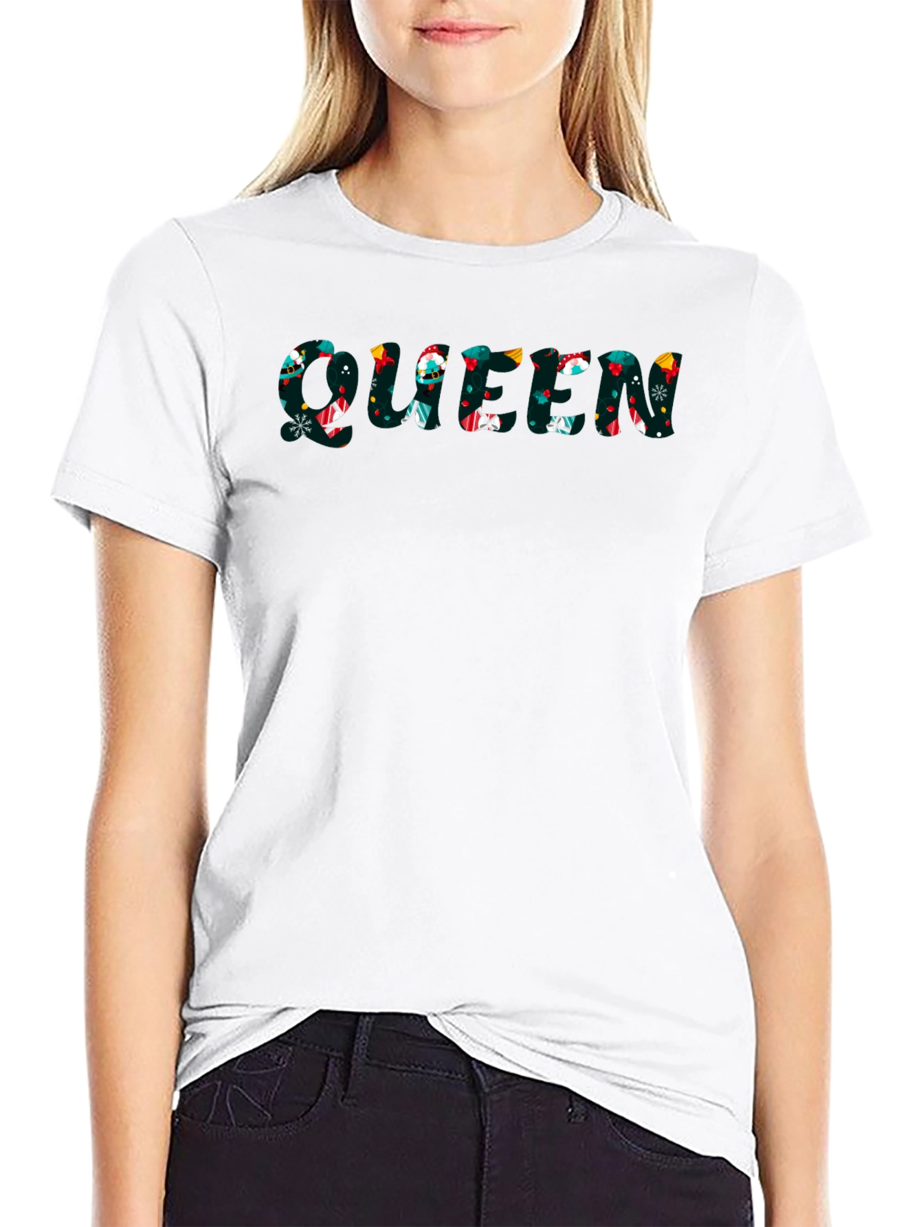 Queen Christmas Pattern Black T-Shirt