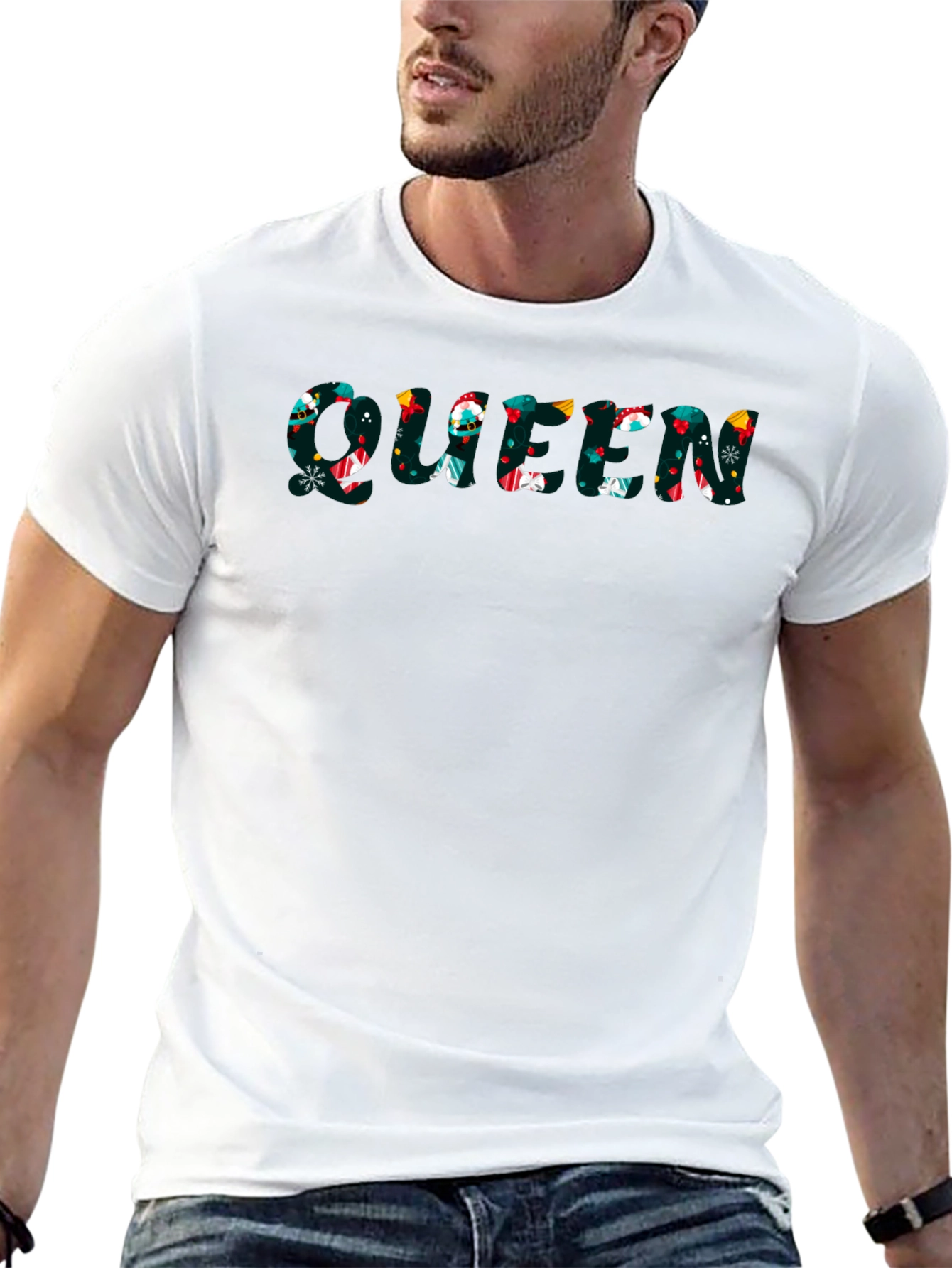 Queen Christmas Pattern Black T-Shirt