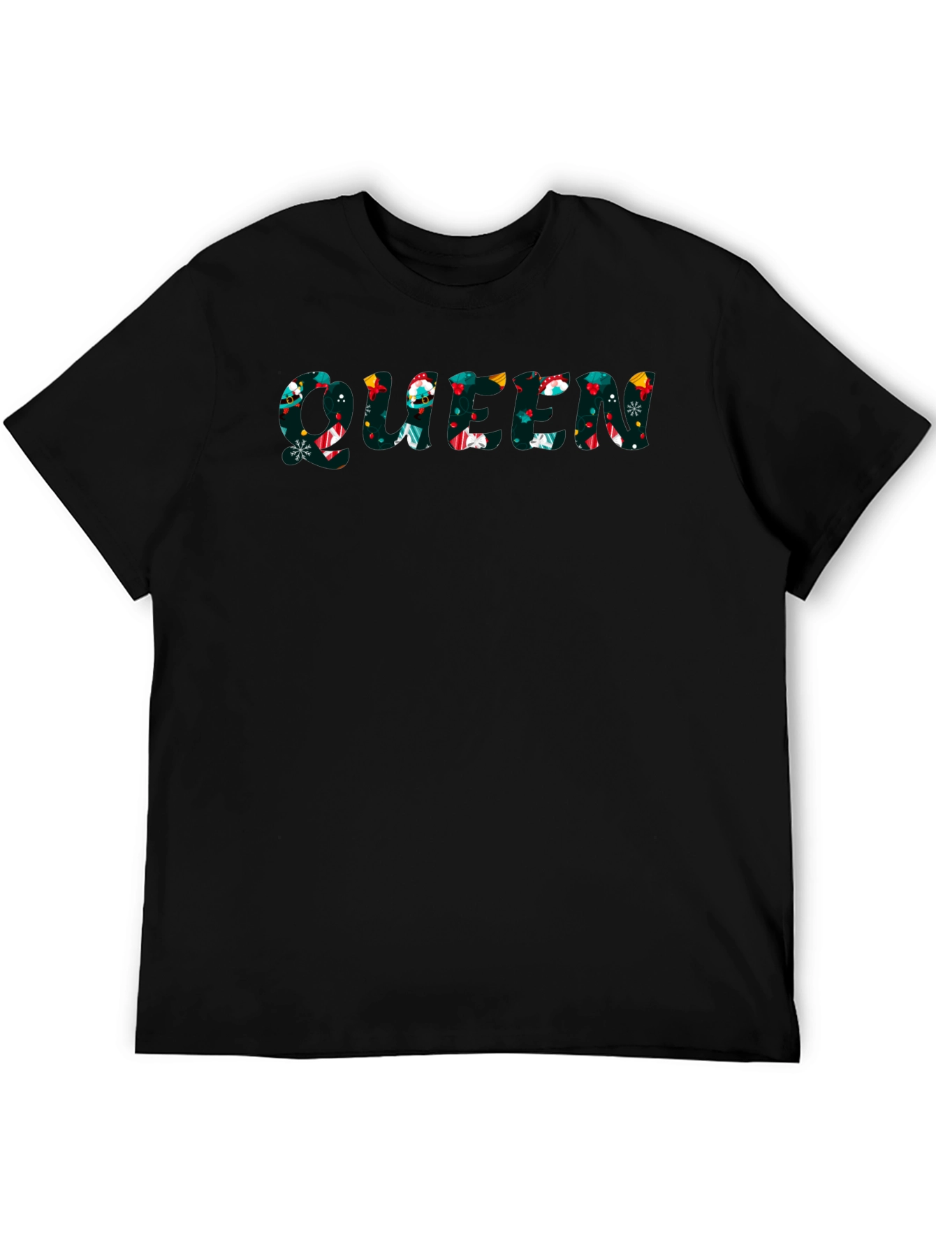 Queen Christmas Pattern Black T-Shirt
