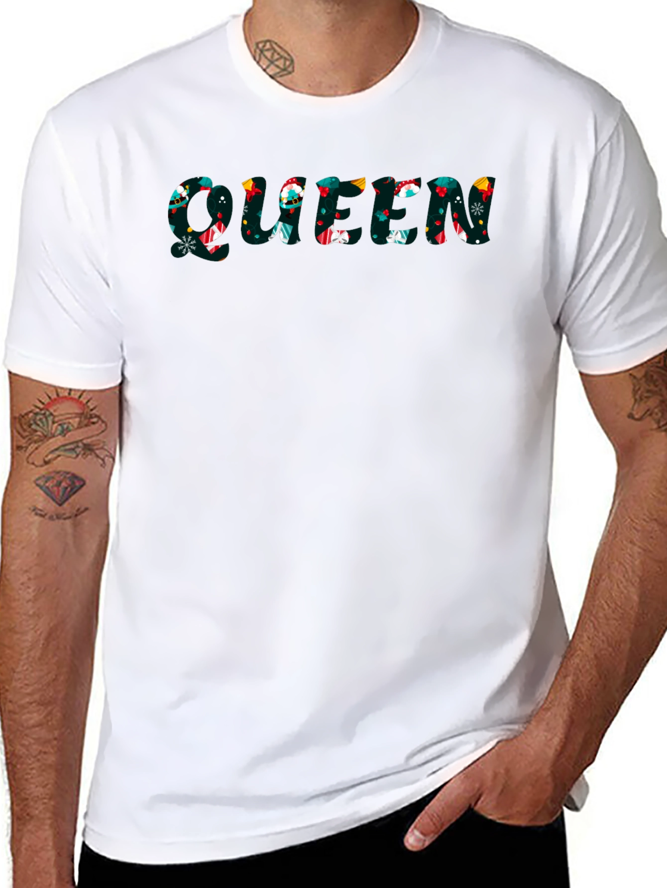 Queen Christmas Pattern Black T-Shirt