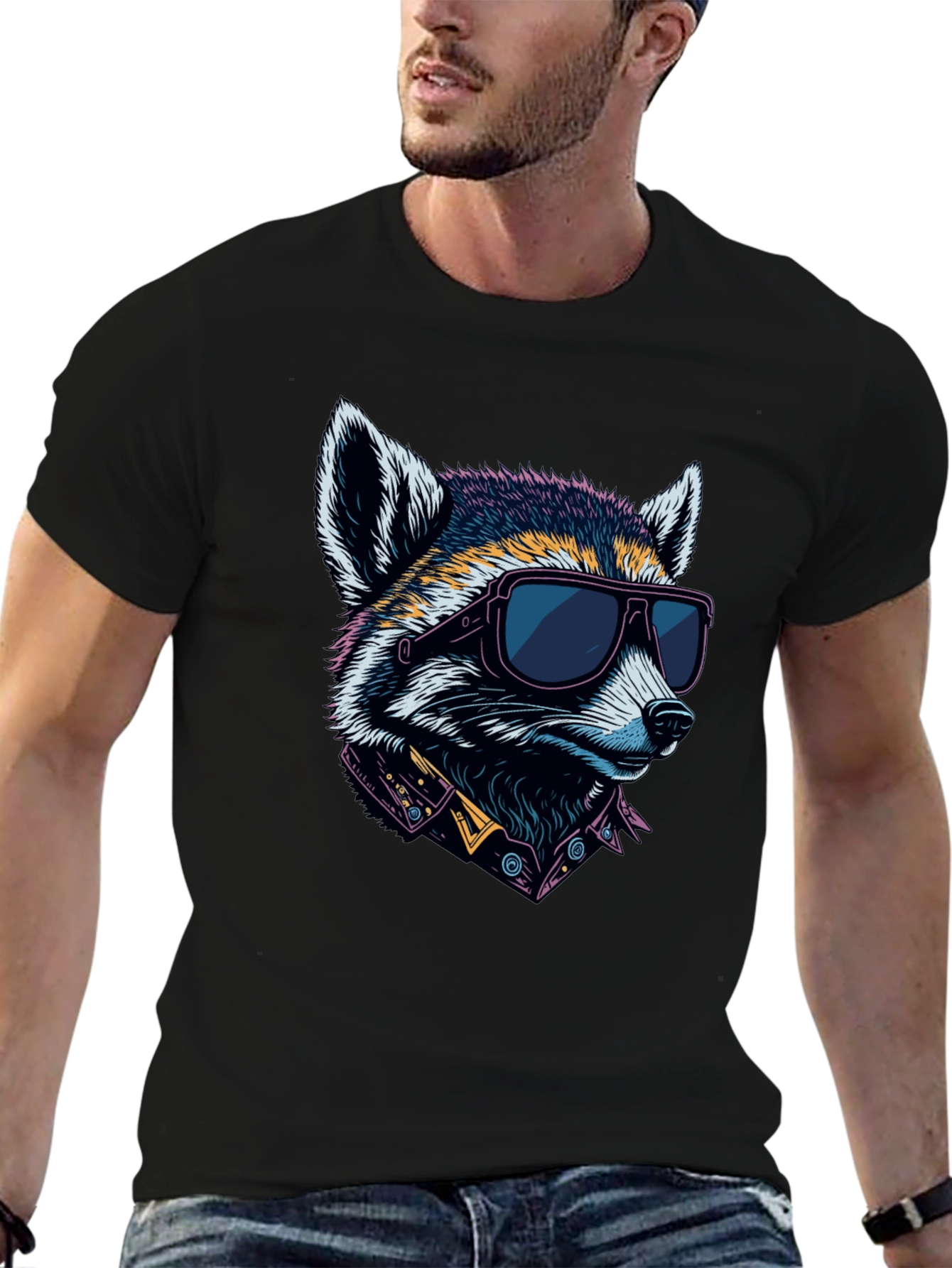Cool Raccoon Graphic Tee - Black