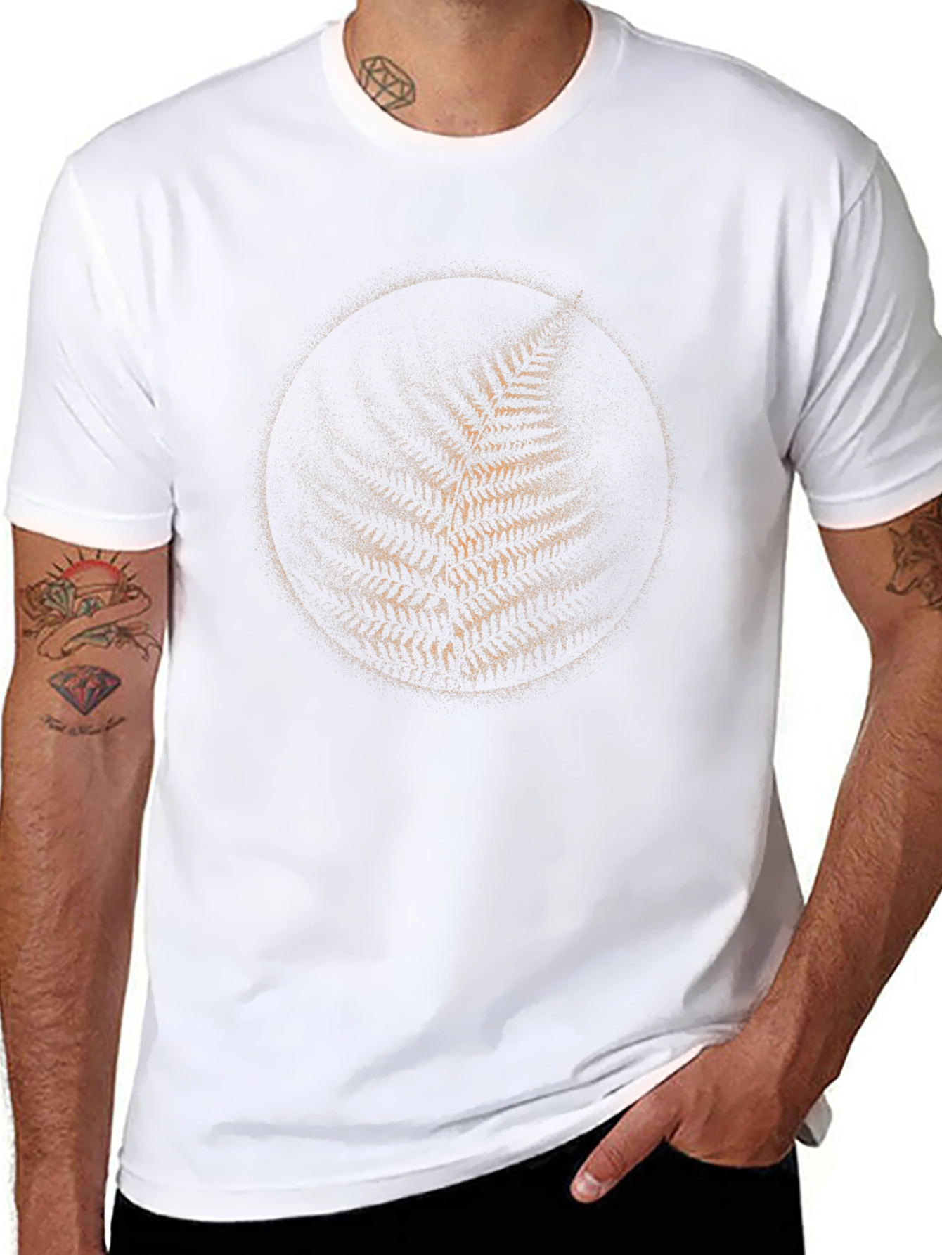 Fern Circle Graphic Print Black T-Shirt