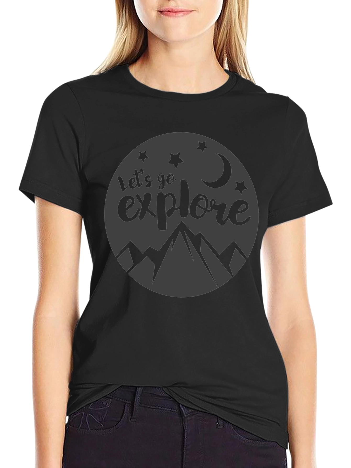 Lets Go Explore Black Graphic T-Shirt