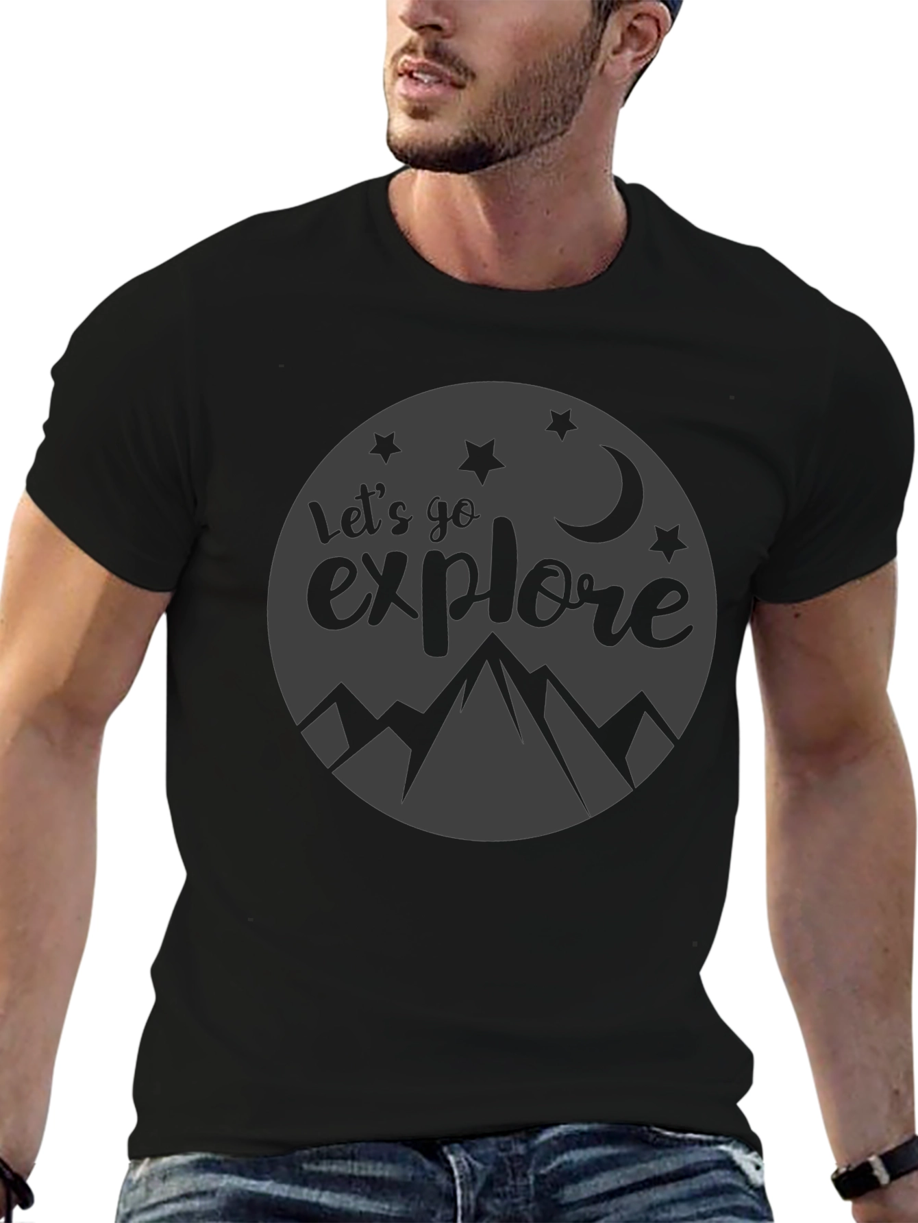 Lets Go Explore Black Graphic T-Shirt