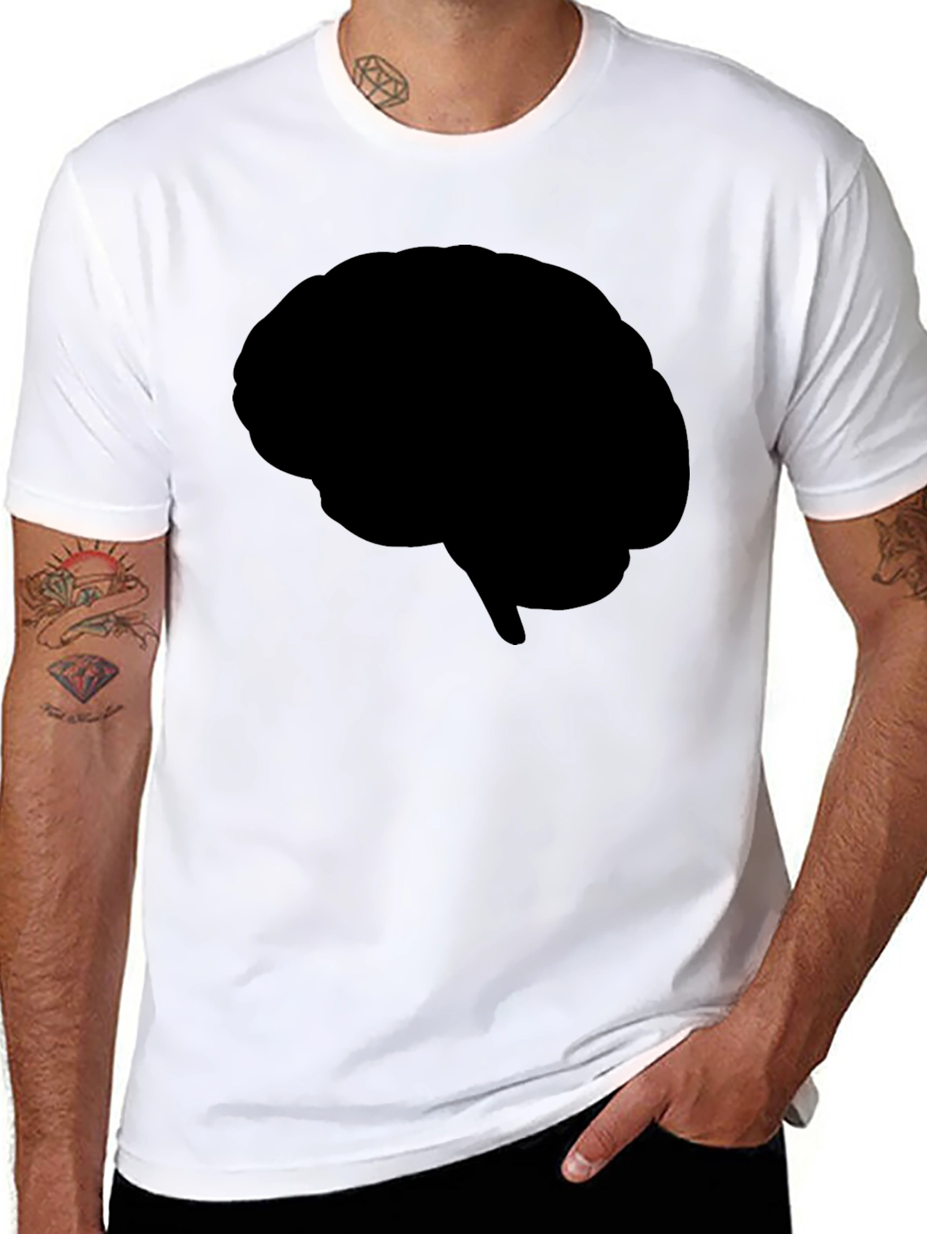 Brain Silhouette Graphic Tee - Black Cotton T-Shirt