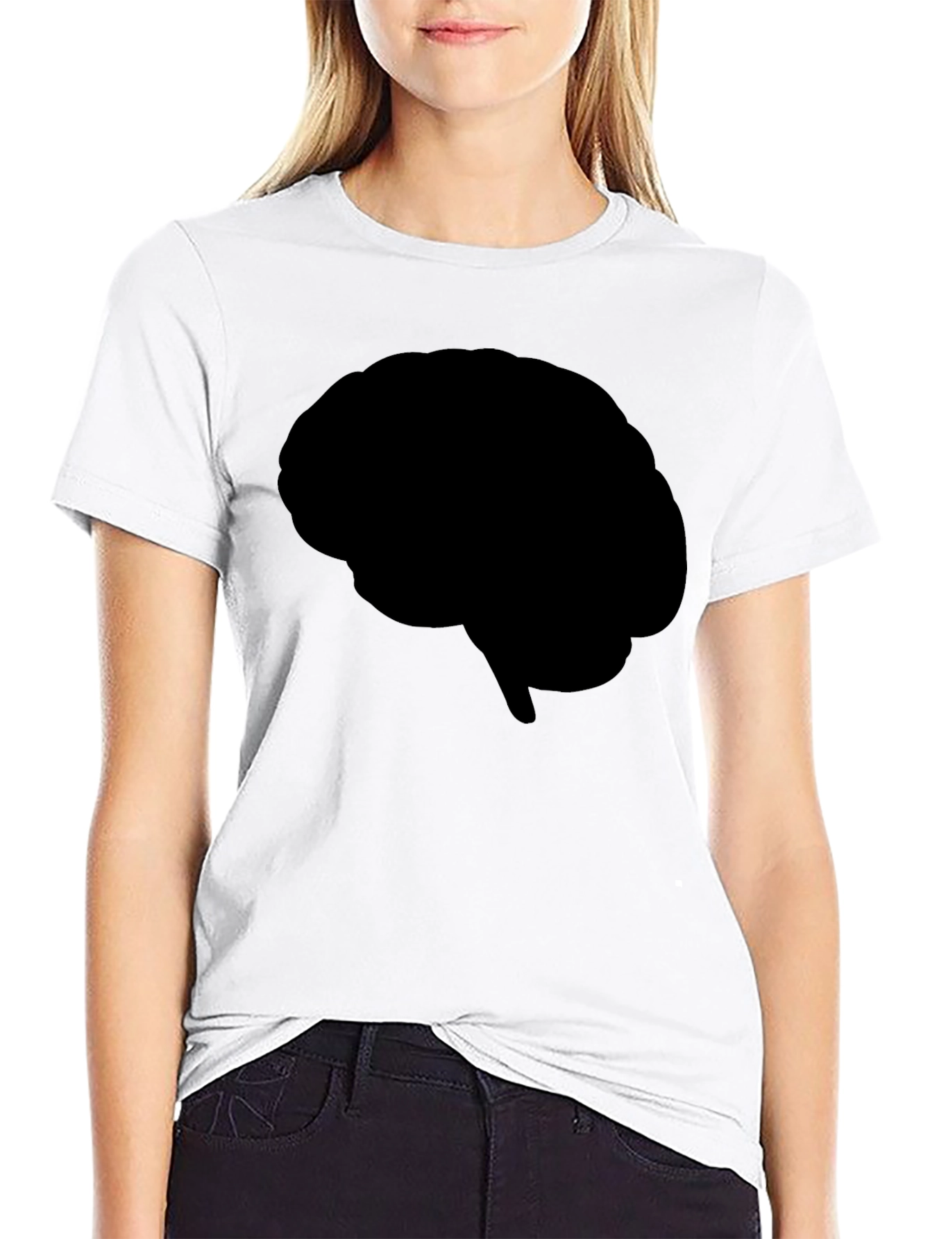 Brain Silhouette Graphic Tee - Black Cotton T-Shirt
