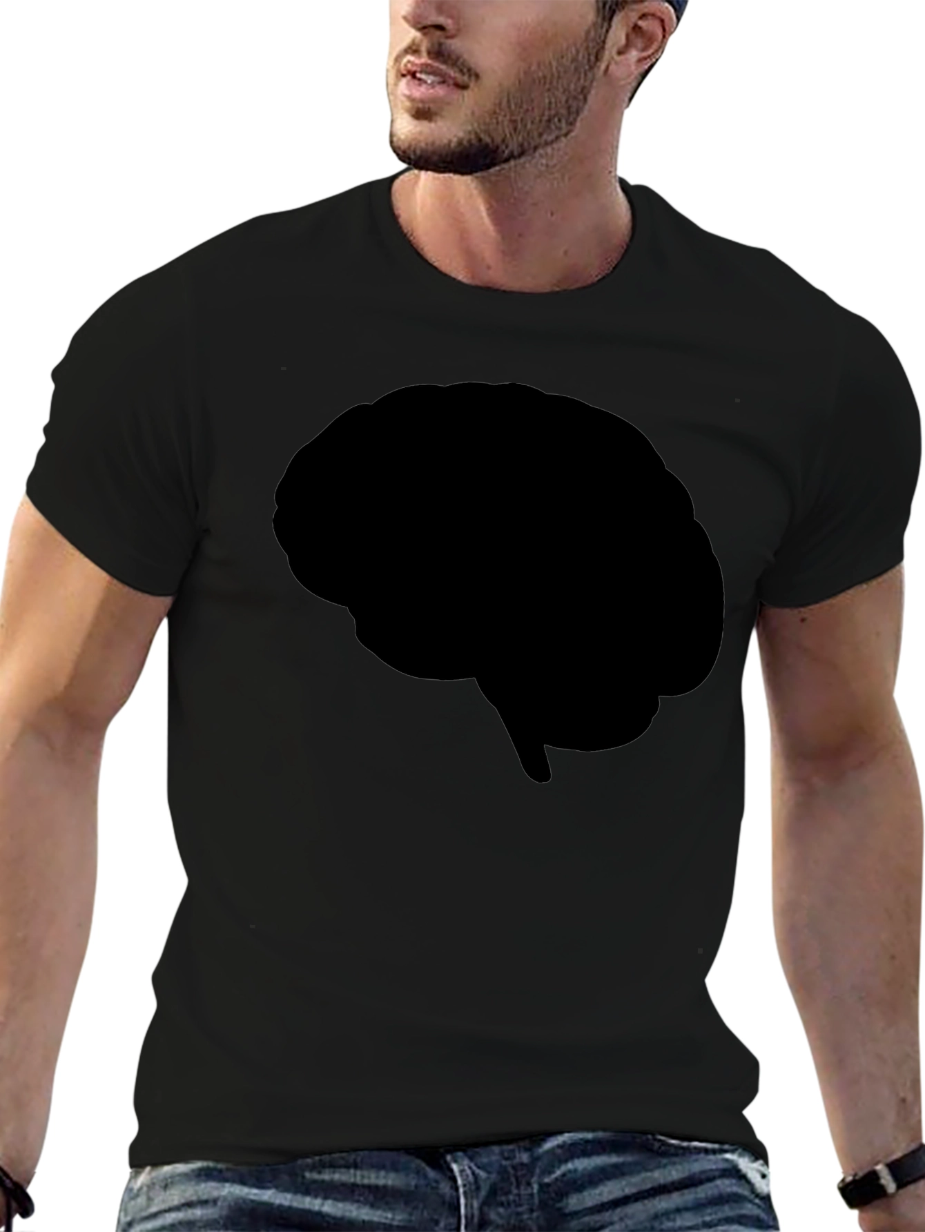 Brain Silhouette Graphic Tee - Black Cotton T-Shirt