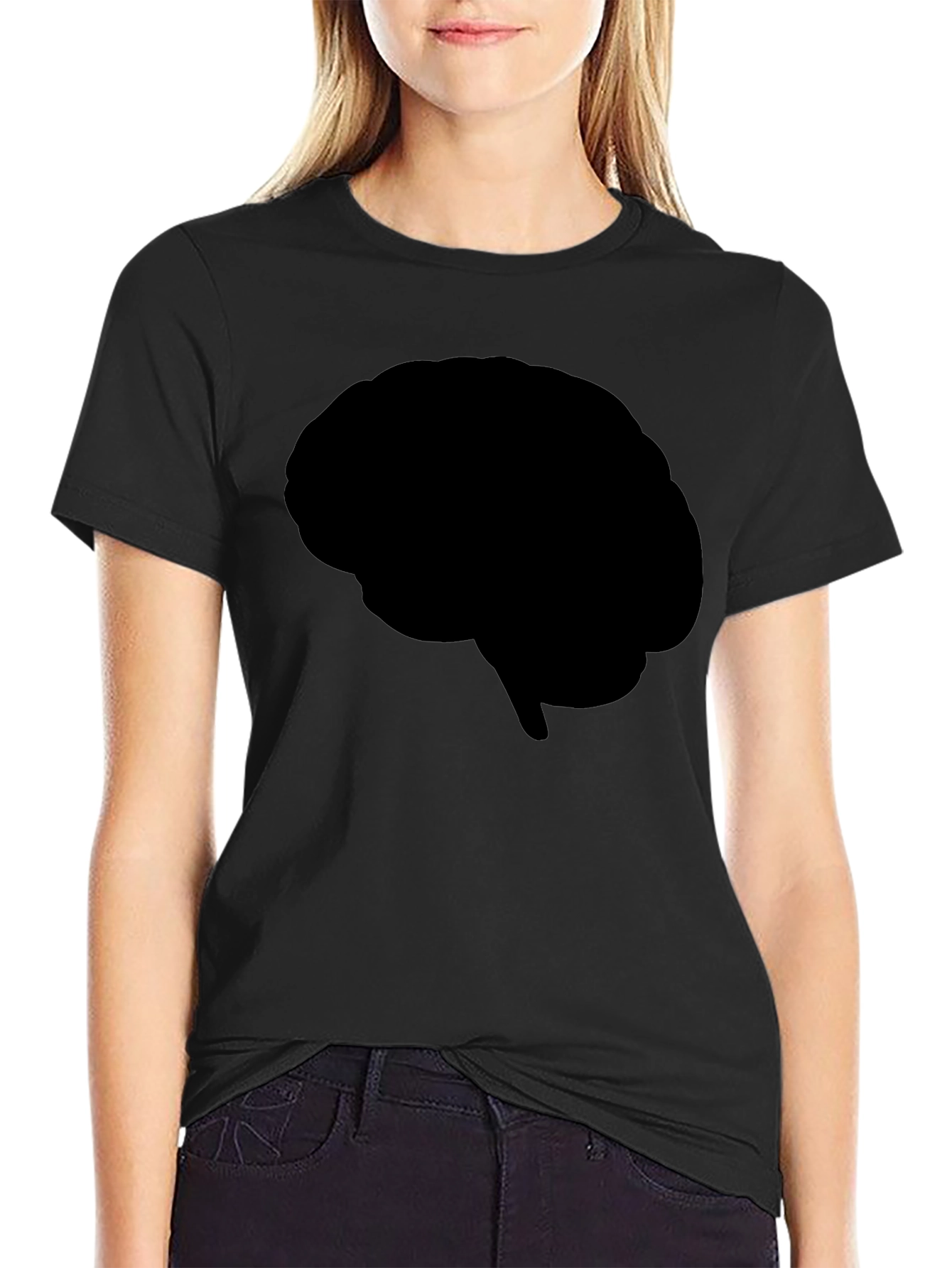 Brain Silhouette Graphic Tee - Black Cotton T-Shirt