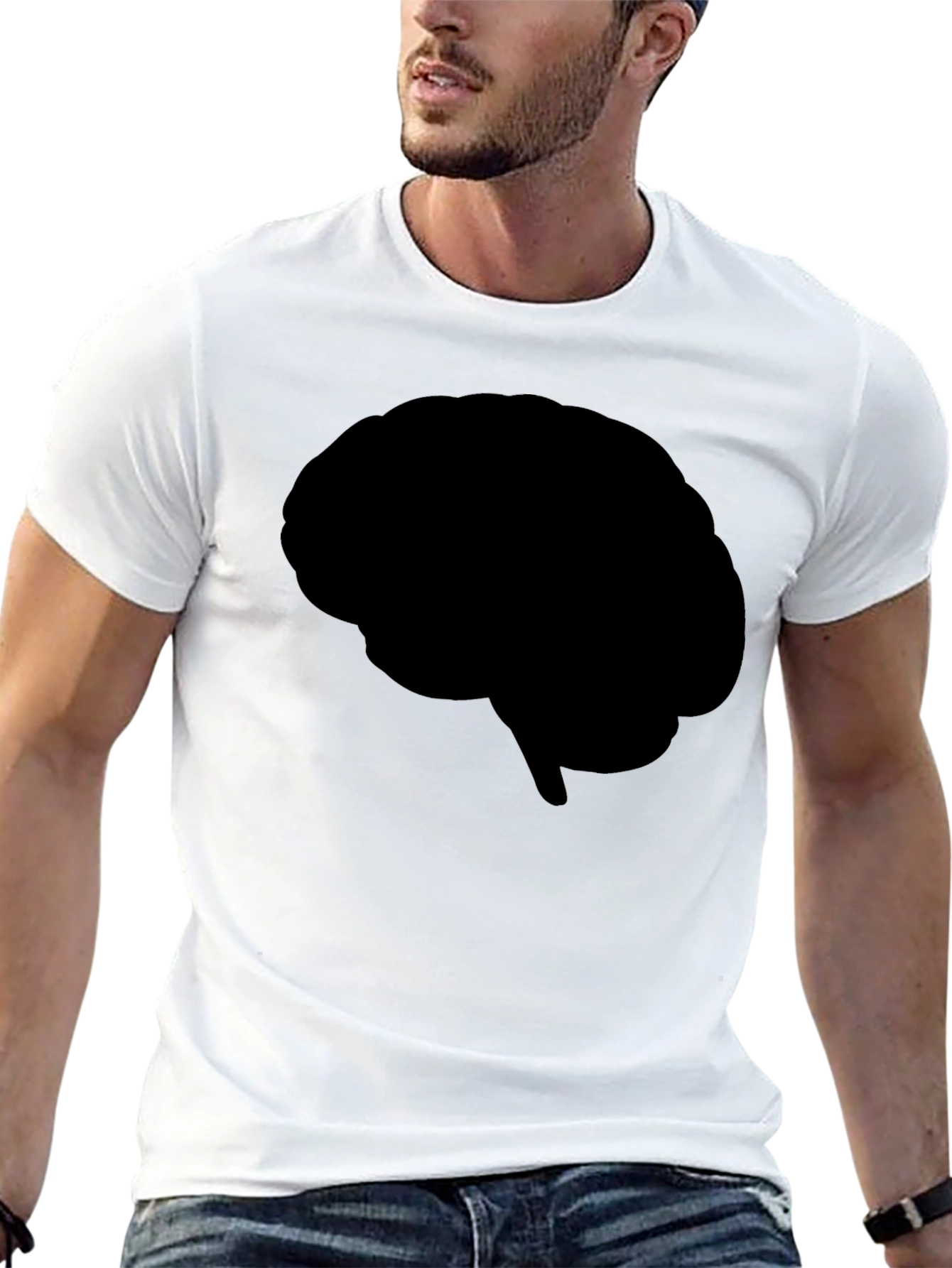 Brain Silhouette Graphic Tee - Black Cotton T-Shirt