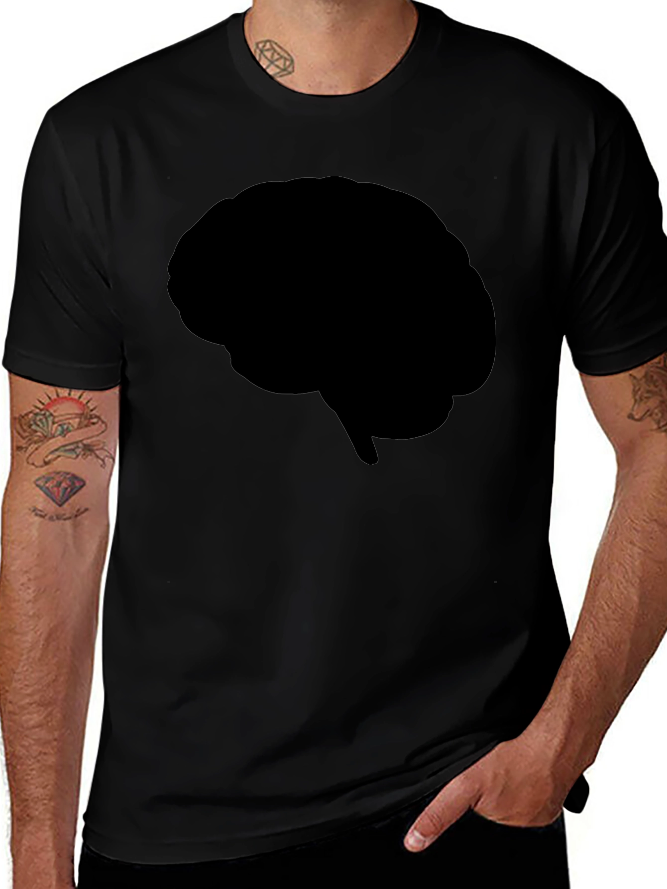 Brain Silhouette Graphic Tee - Black Cotton T-Shirt