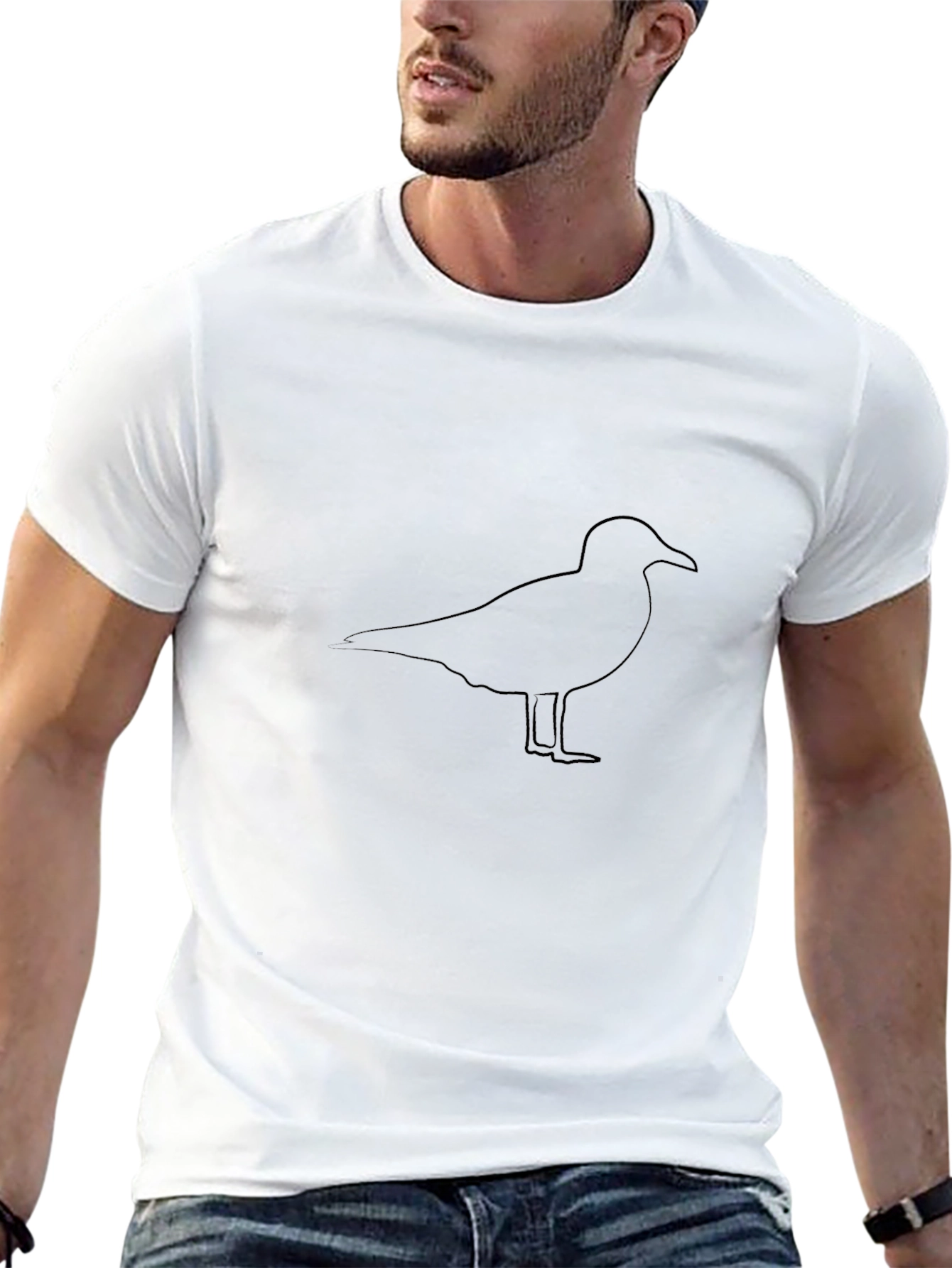 Minimalist Seagull Outline Black T-Shirt