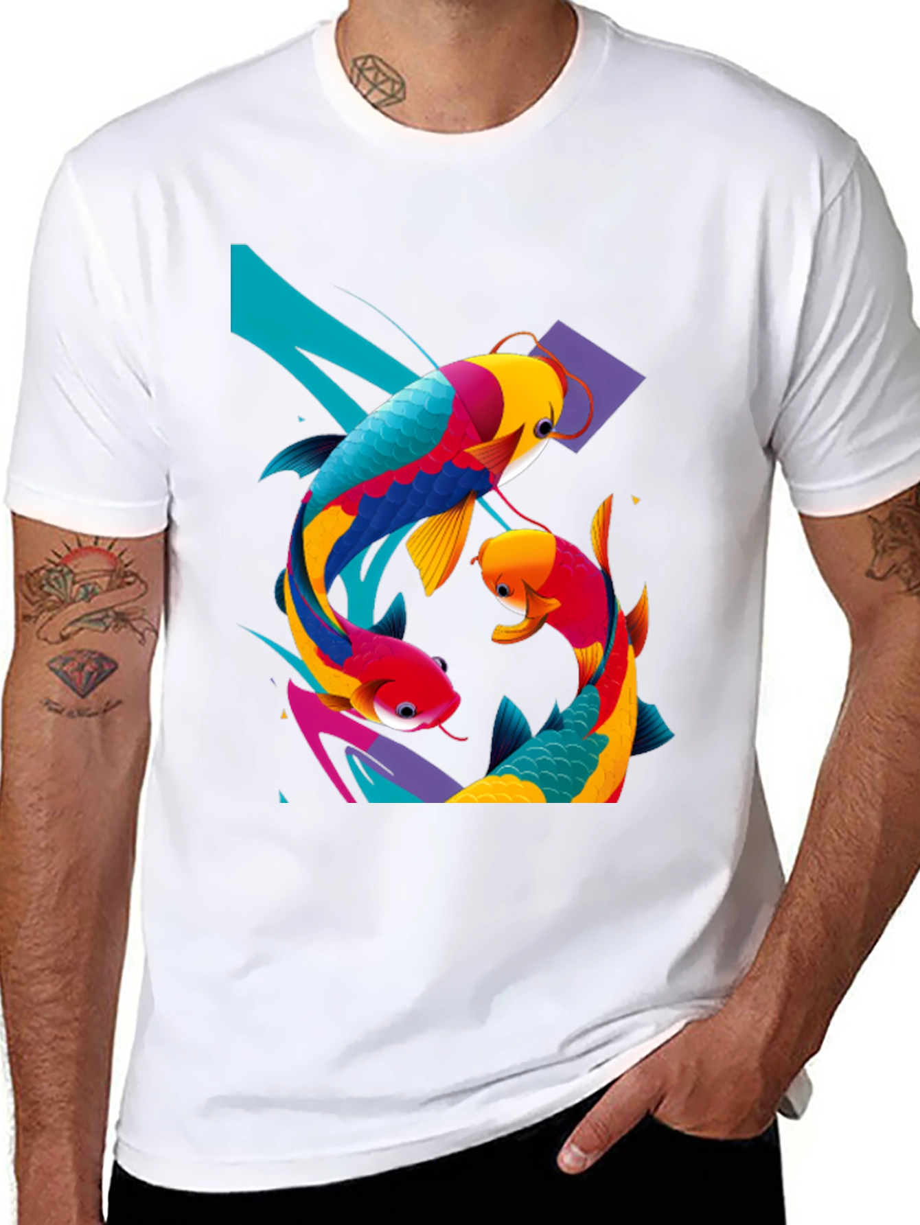Koi Fish Graphic Tee - Artistic Black T-Shirt